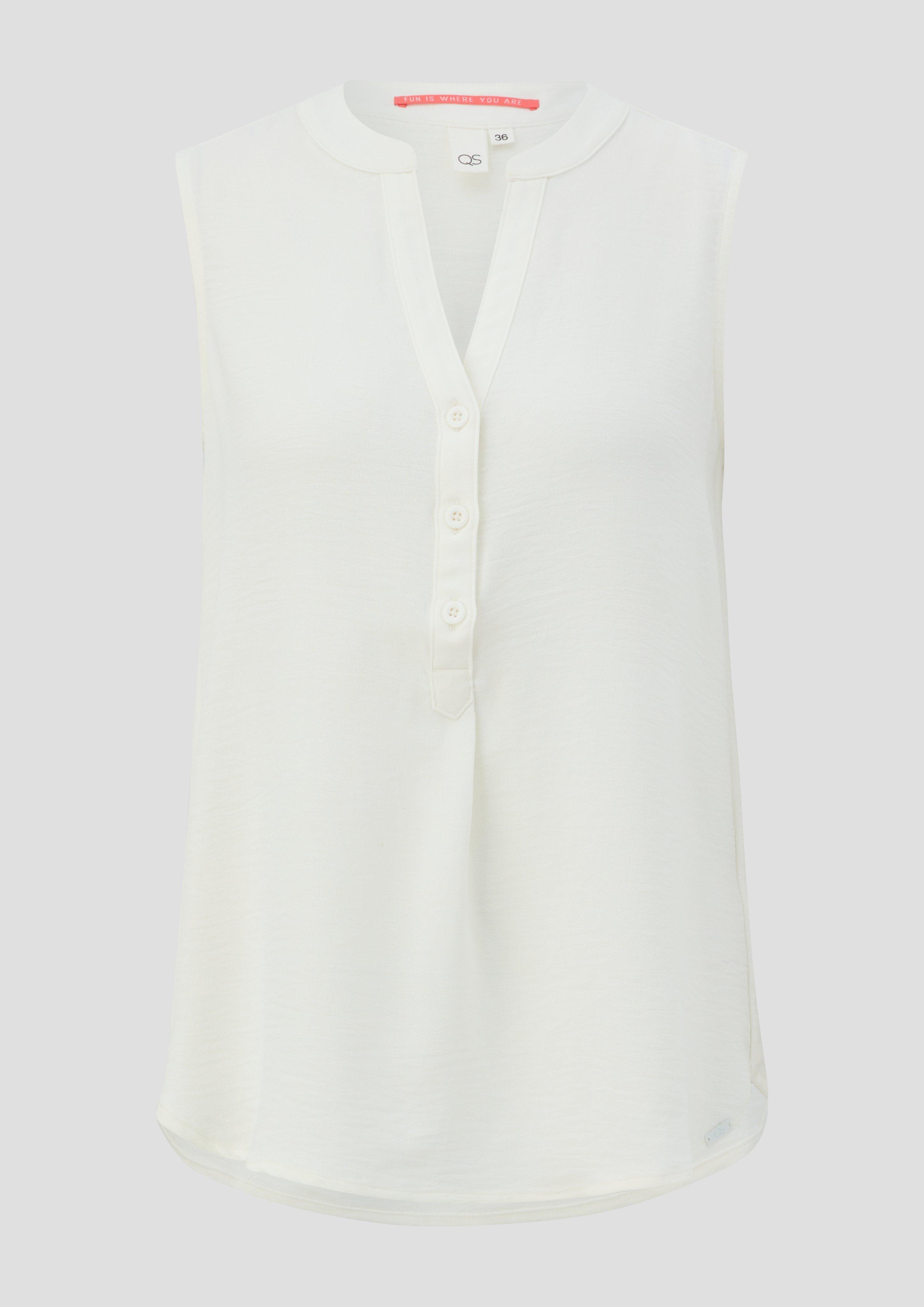 QS - Ärmellose Bluse aus Crêpe, Damen, creme