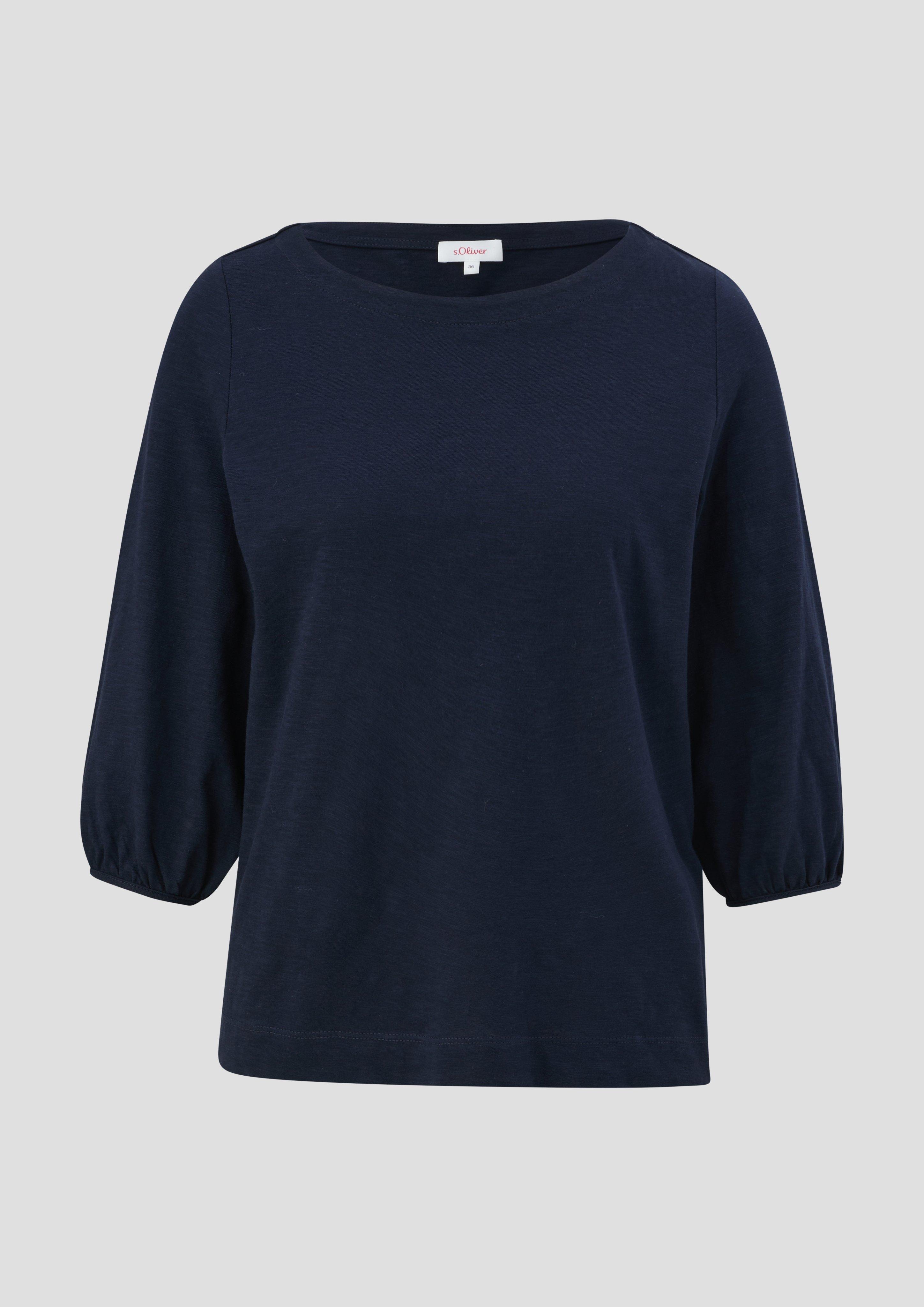 s.Oliver - Baumwollshirt mit U-Boot-Ausschnitt, Damen, blau