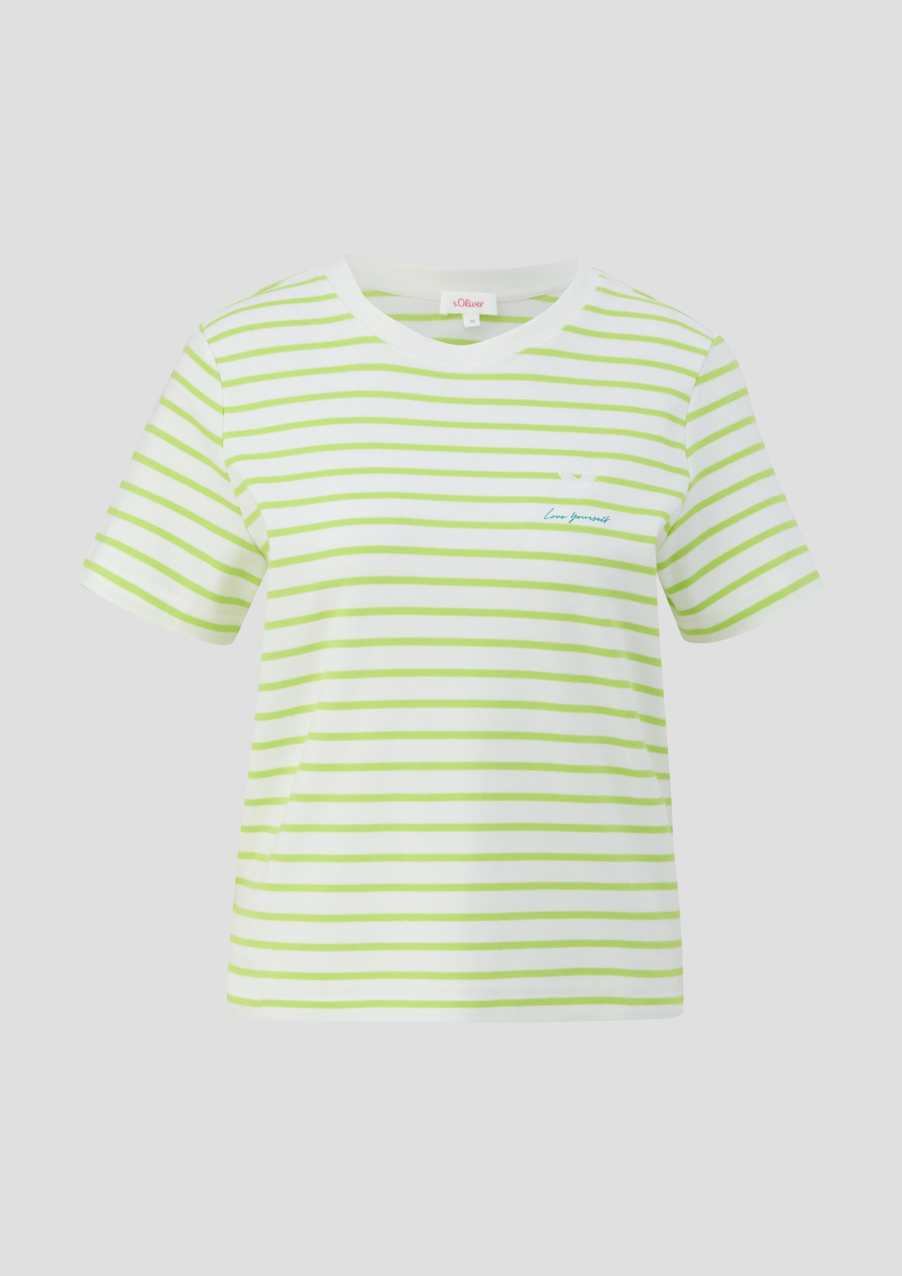 s.Oliver - T-Shirt mit Streifenmuster, Damen, grün|weiß