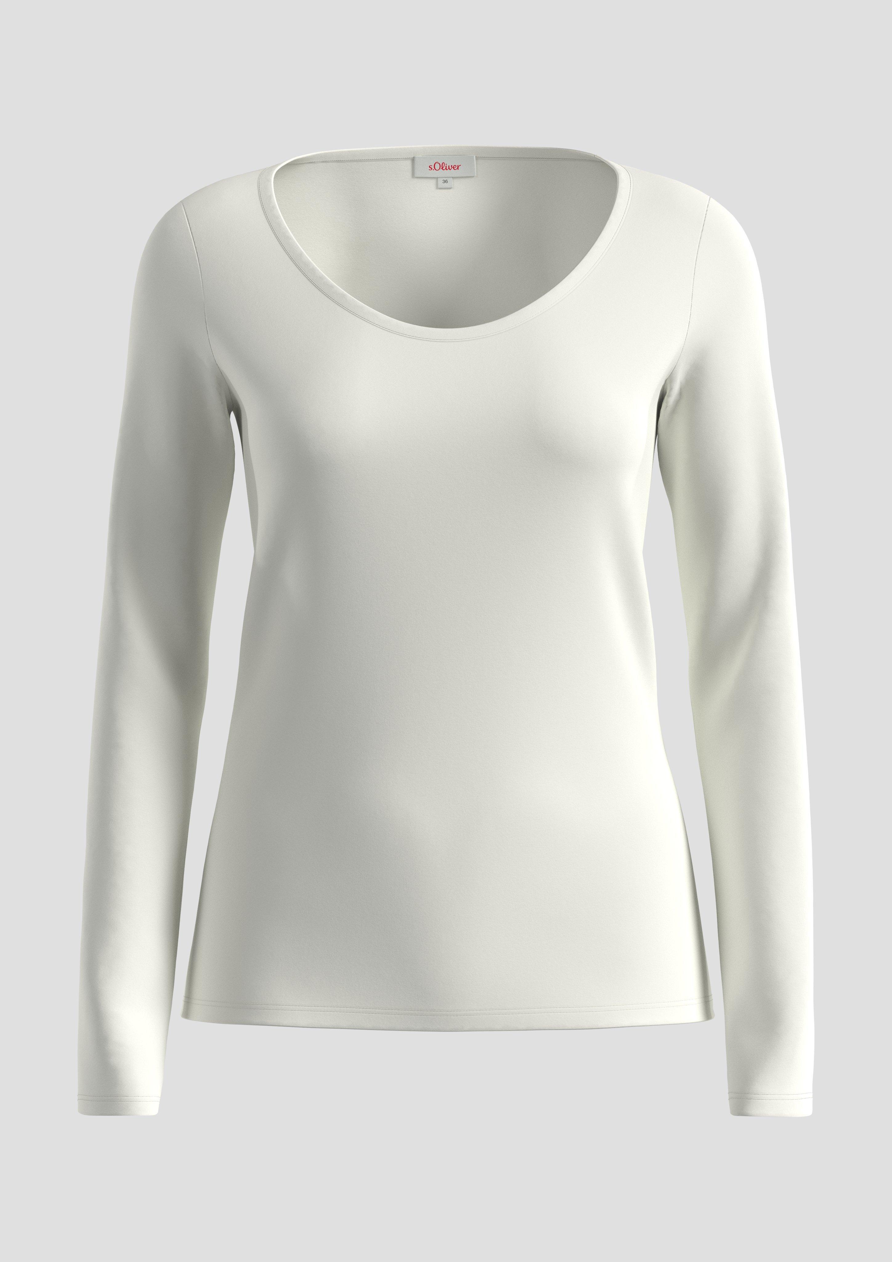 s.Oliver - Langarmshirt mit tiefem Rundhalsausschnitt, Damen, creme