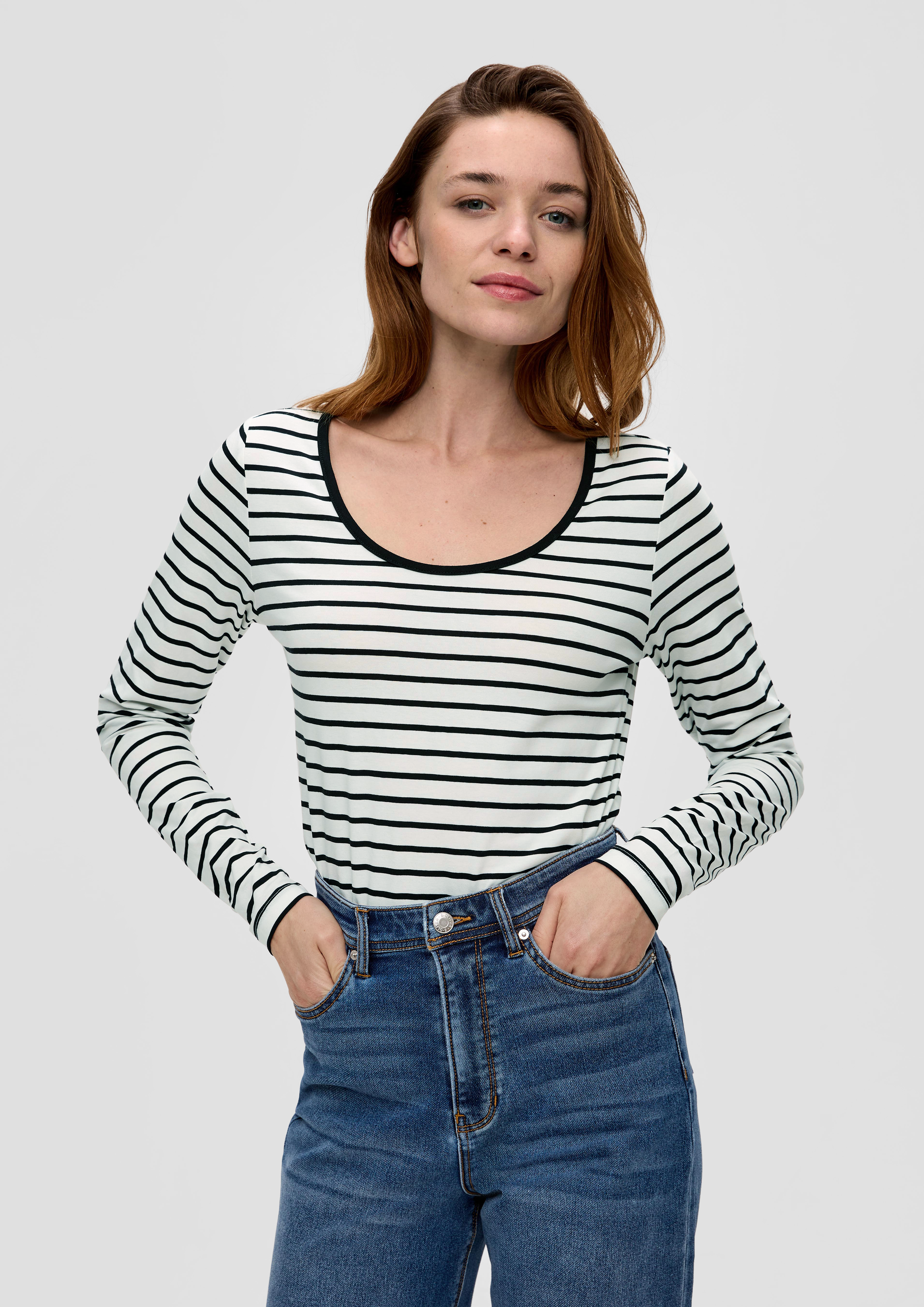 S.Oliver Langarmshirt mit tiefem Rundhalsausschnitt