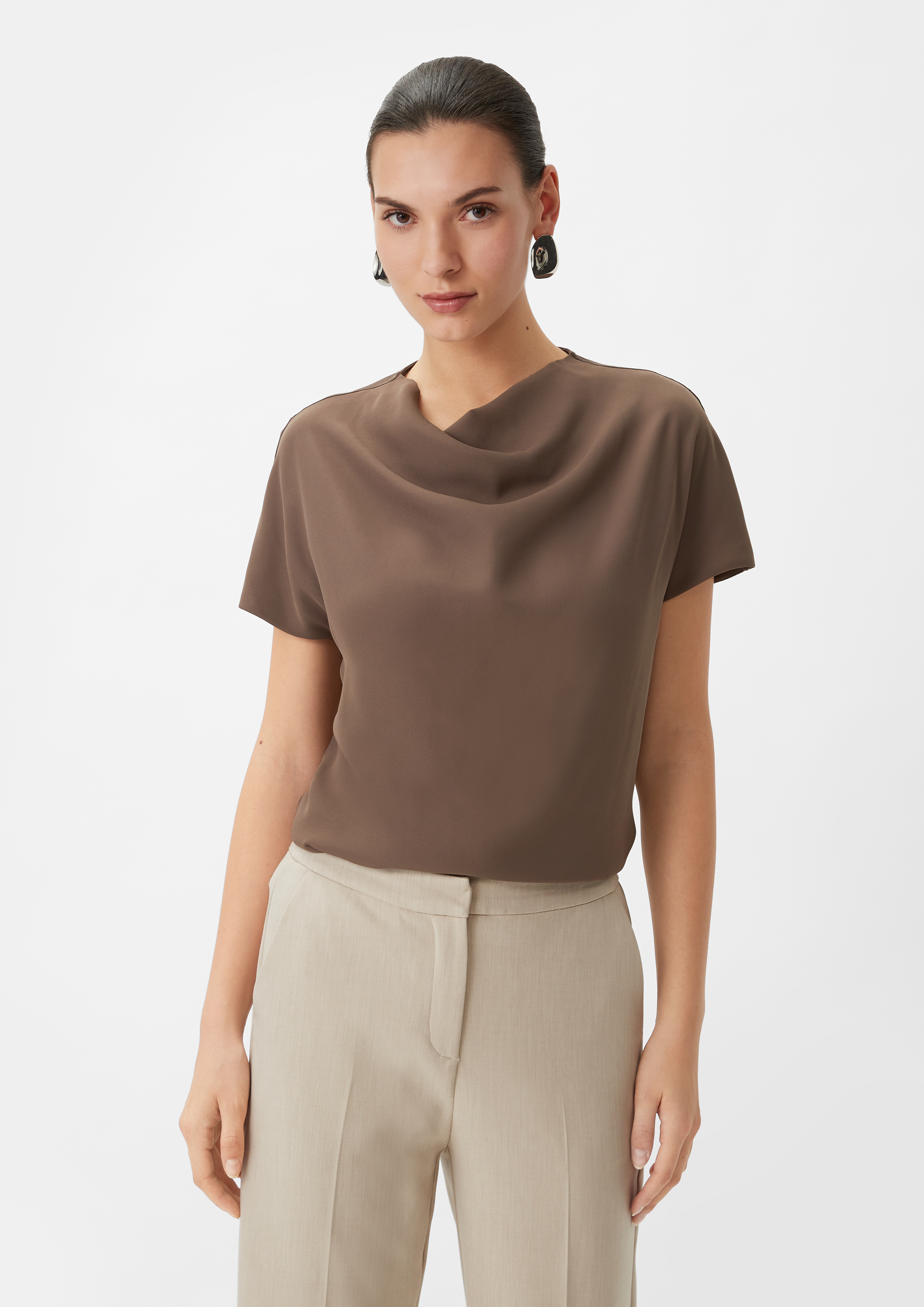 Blusenshirt im Fabricmix - cognac | Comma