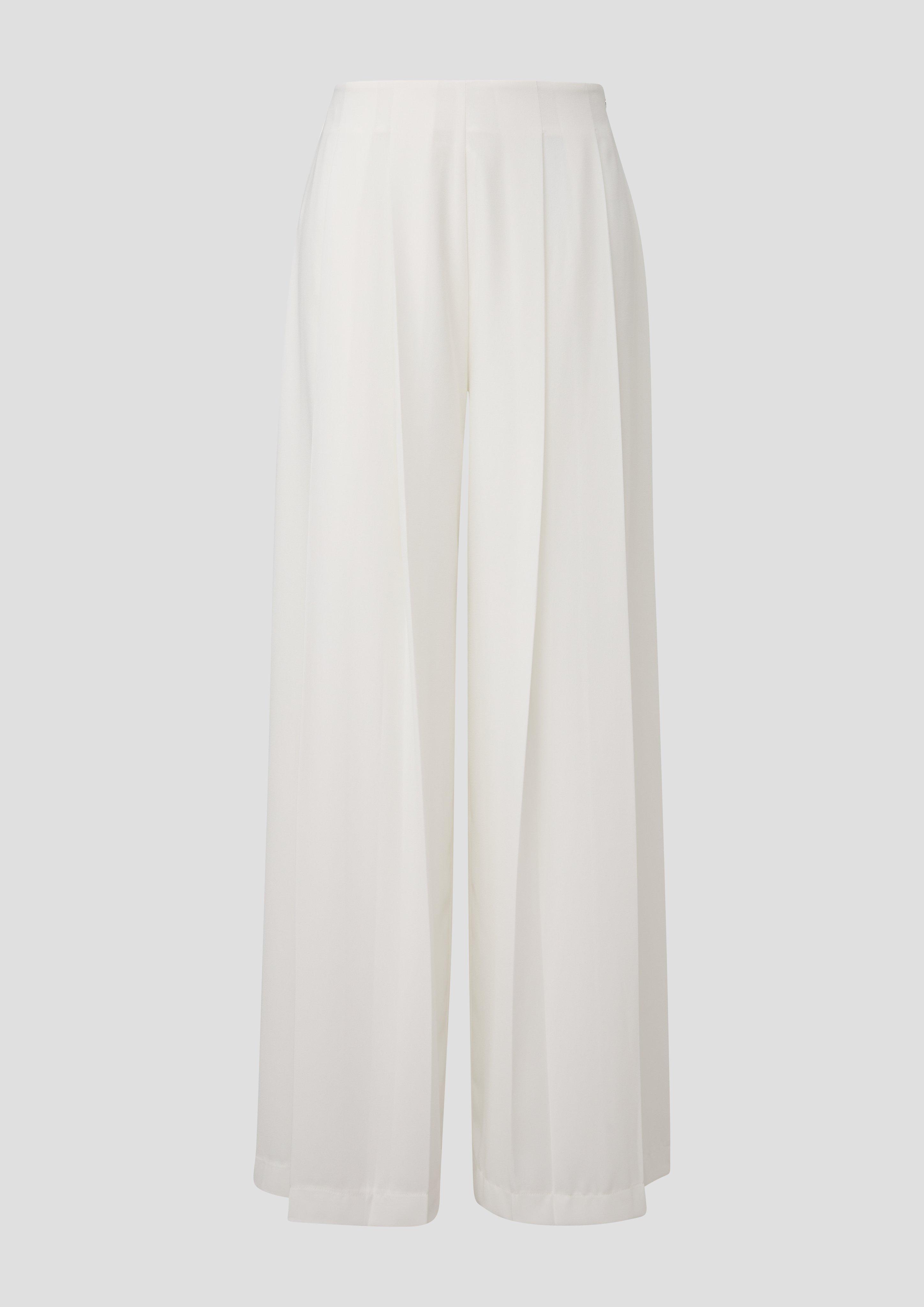 s.Oliver - Plissierte Wide-Leg-Hose aus Crêpe, Damen, creme