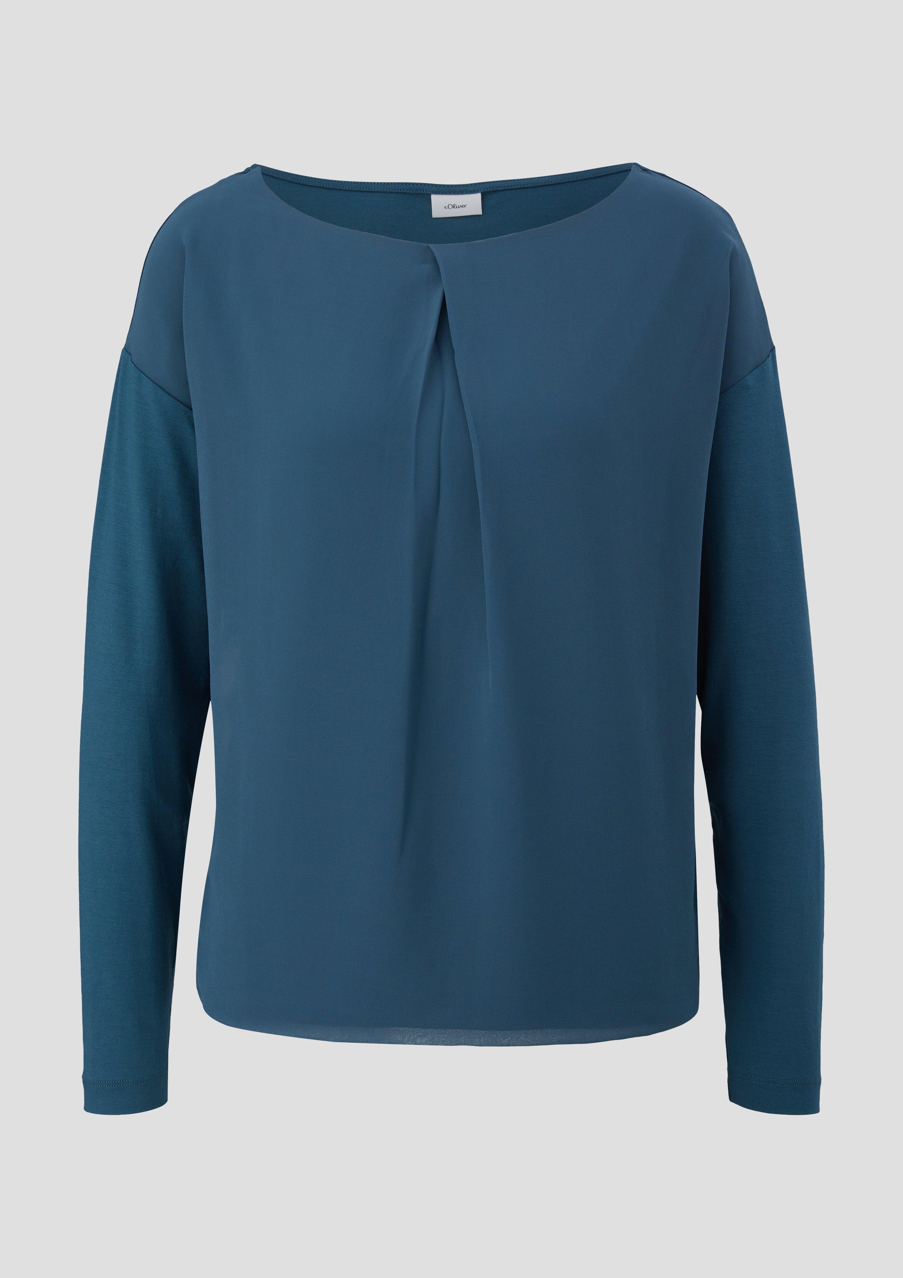 s.Oliver - Chiffon-Shirt mit Plisseefalte, Damen, Blau