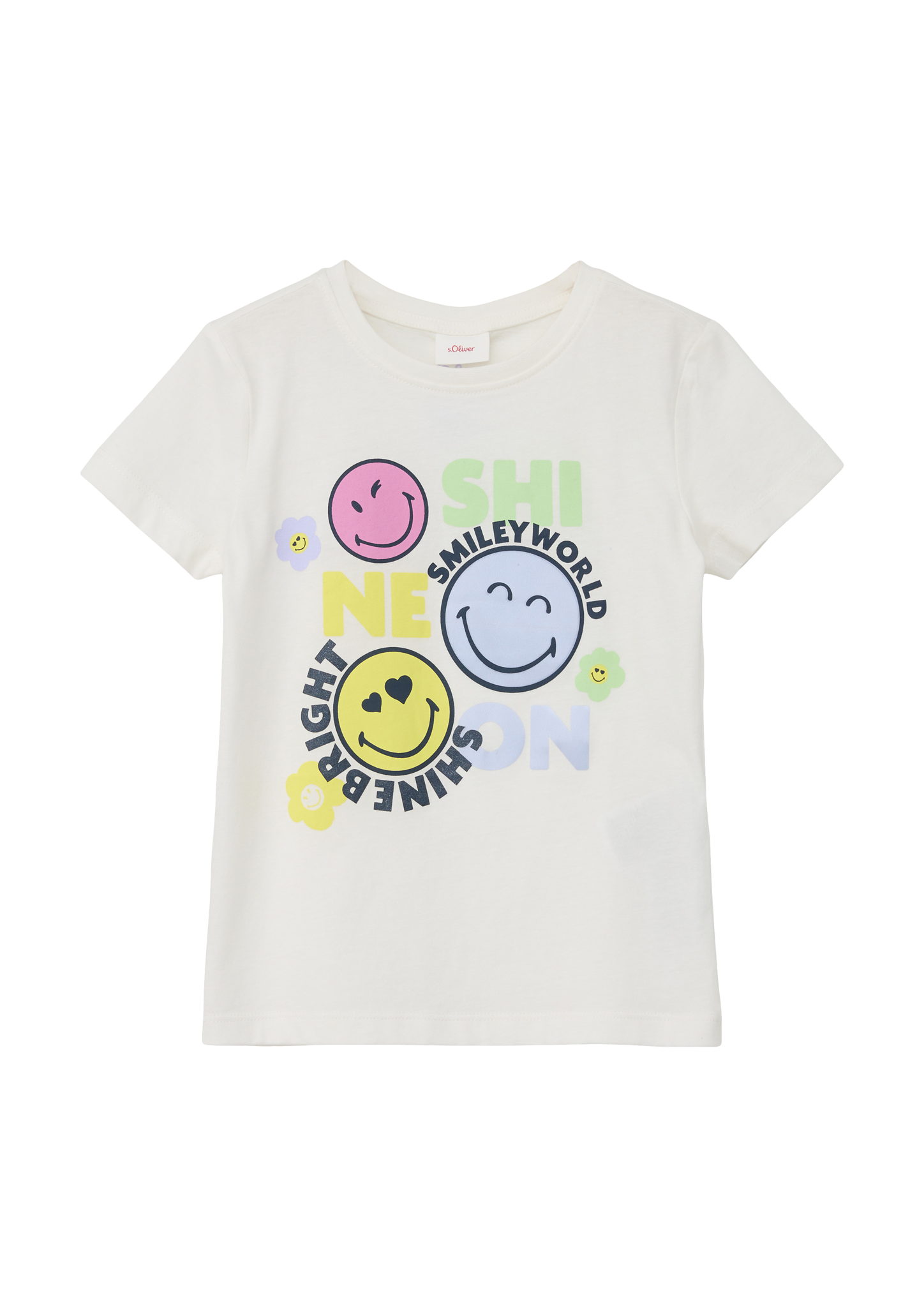 s.Oliver - Baumwollshirt mit Smiley®-Frontprint, Kinder, creme|weiß