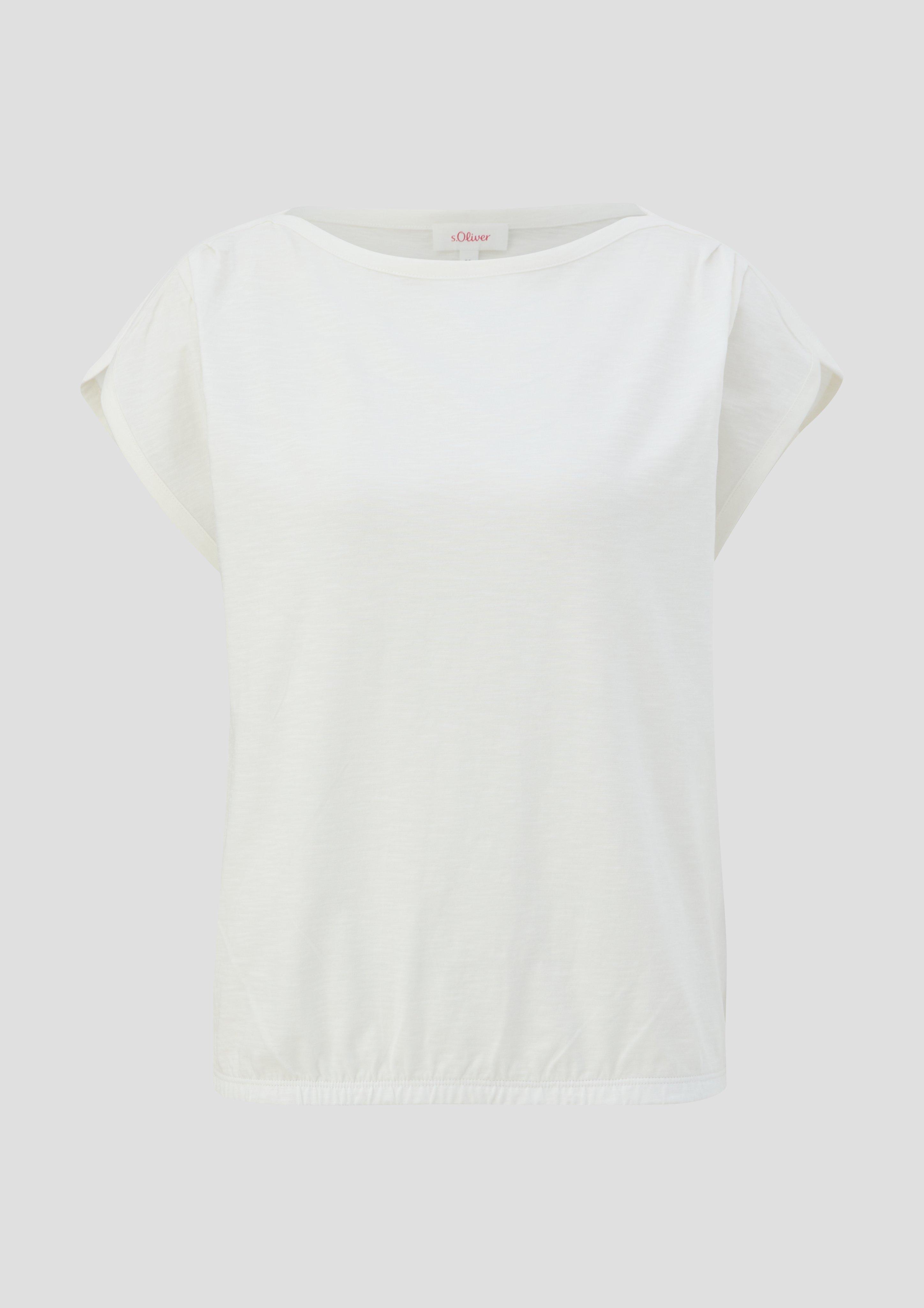 s.Oliver - T-Shirt mit gerafften Ärmeln, Damen, creme