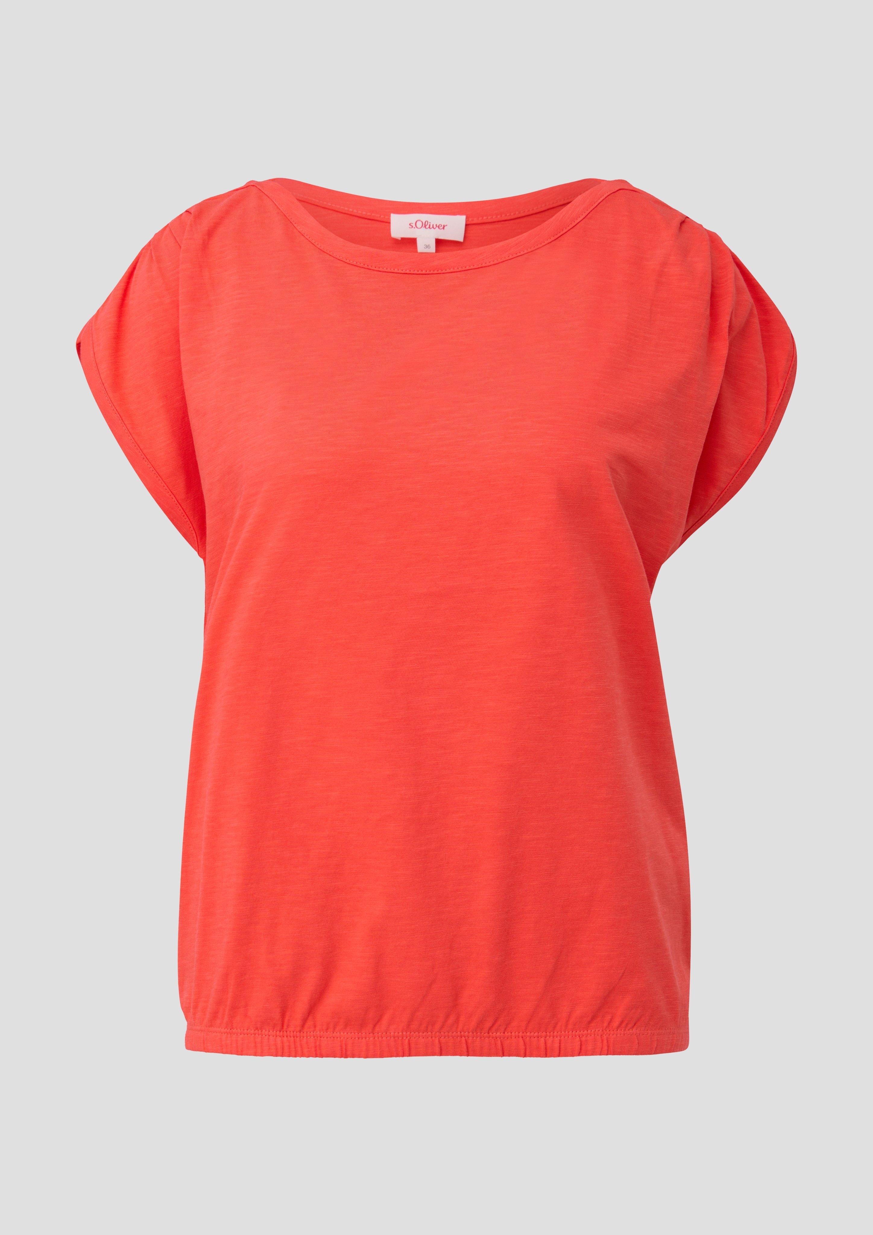 s.Oliver - T-Shirt mit gerafften Ärmeln, Damen, Orange