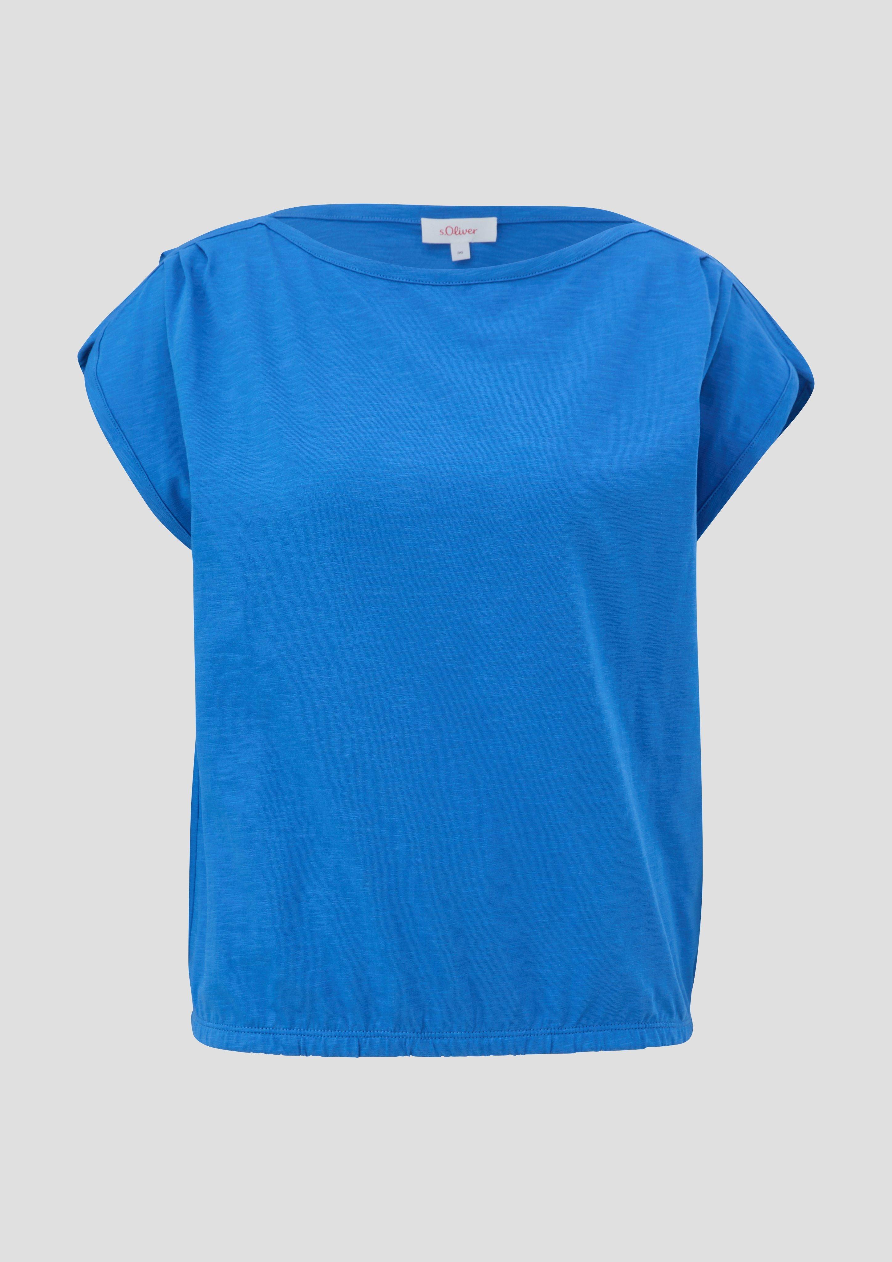 s.Oliver - T-Shirt mit gerafften Ärmeln, Damen, blau