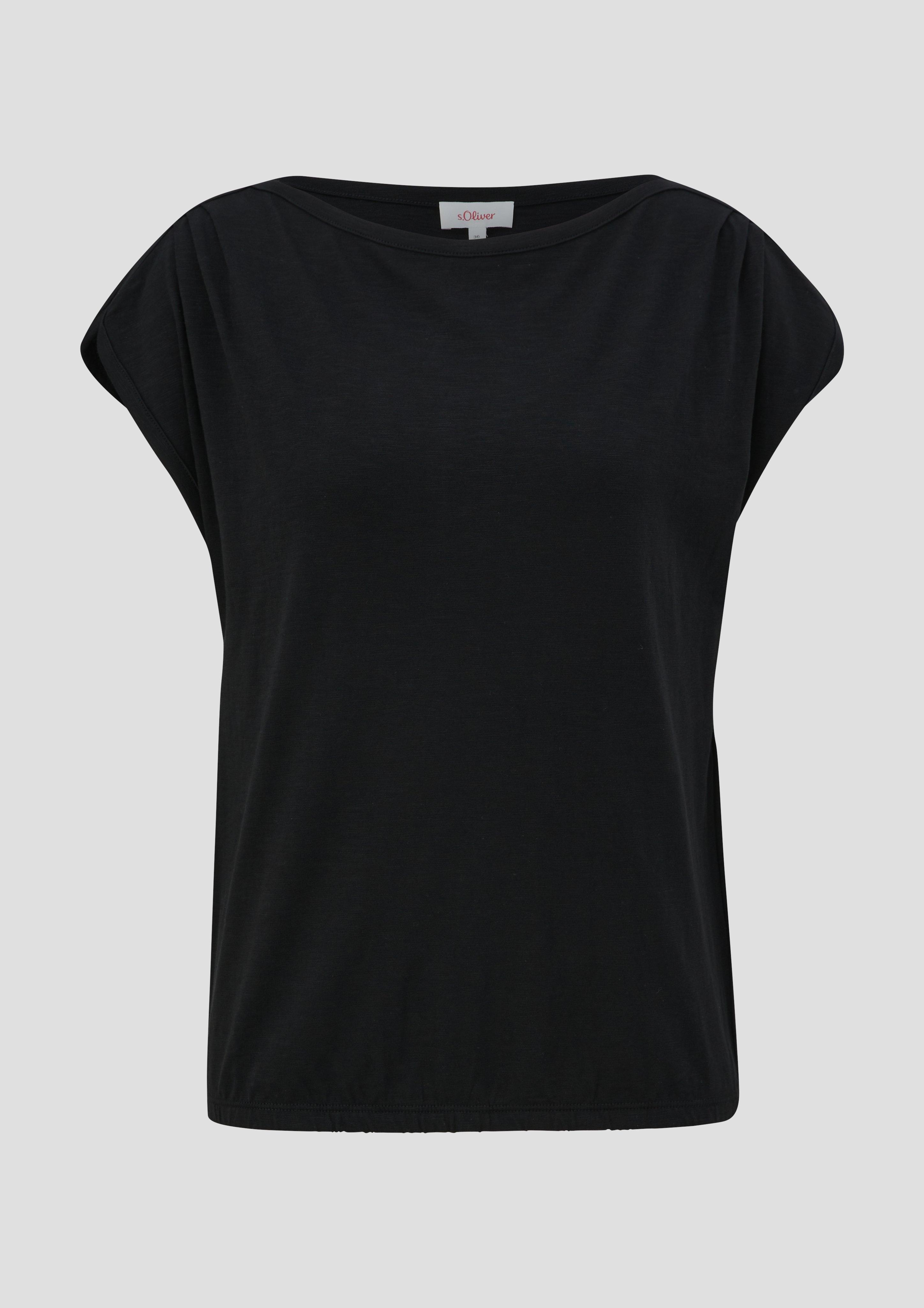 s.Oliver - T-Shirt mit gerafften Ärmeln, Damen, schwarz