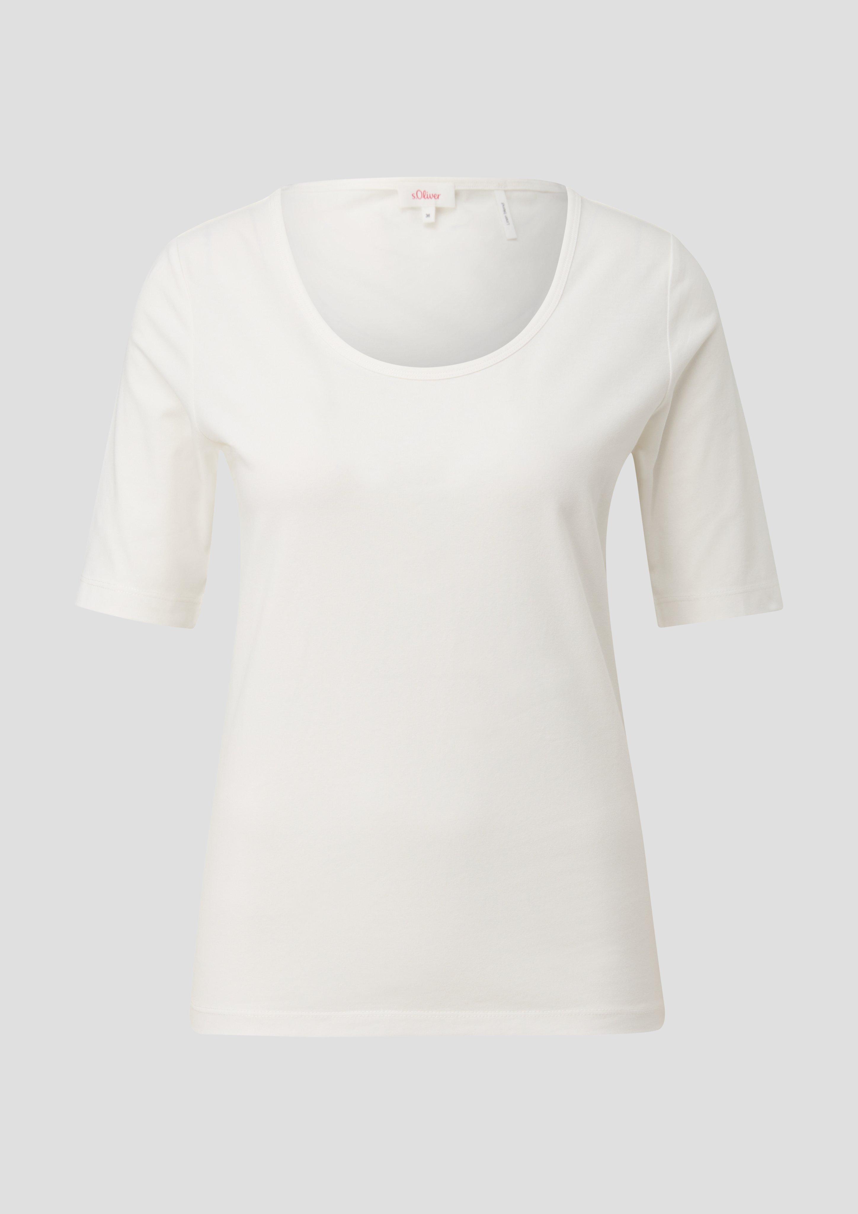 s.Oliver - Jersey-Shirt mit U-Ausschnitt, Damen, creme