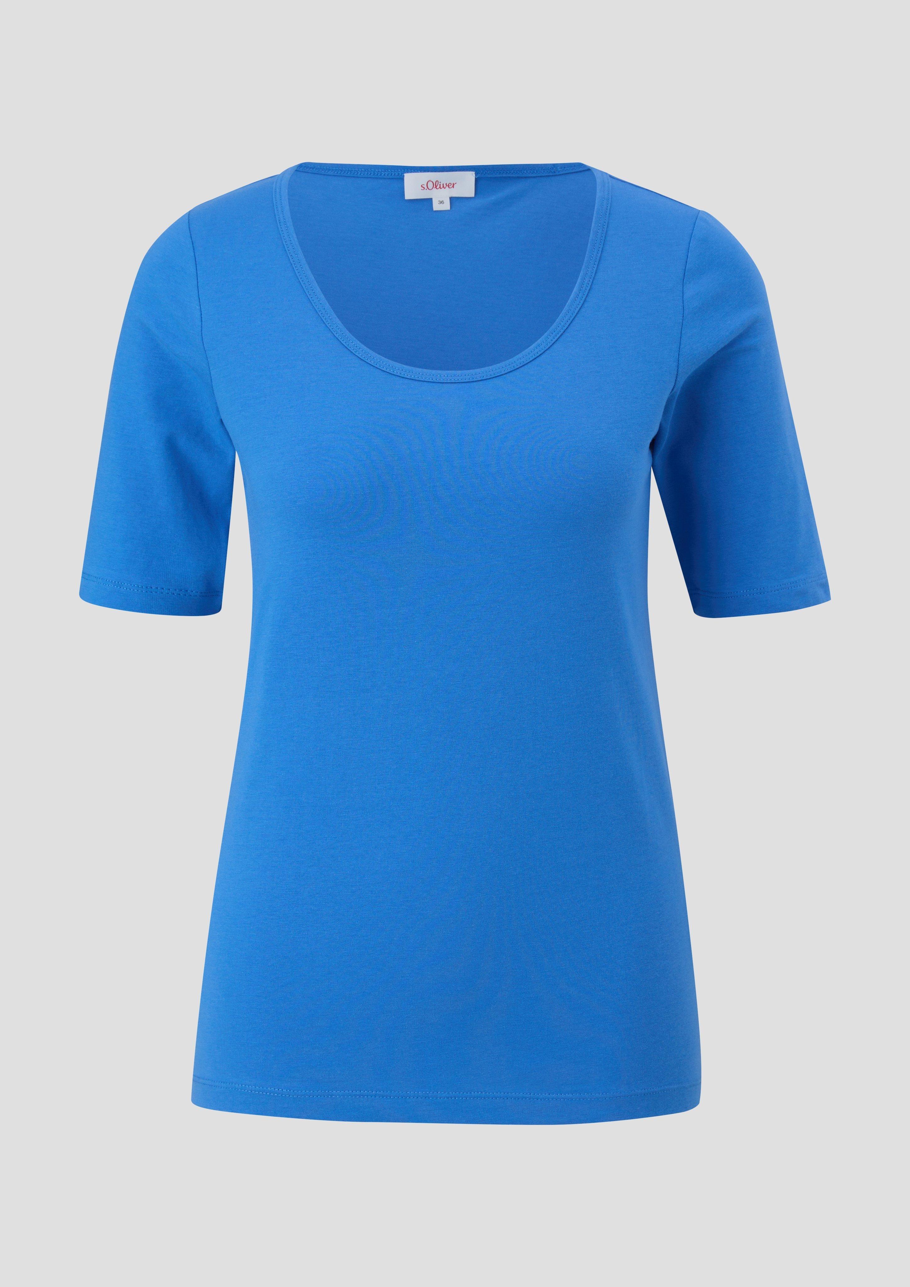 s.Oliver - Jersey-Shirt mit U-Ausschnitt, Damen, blau