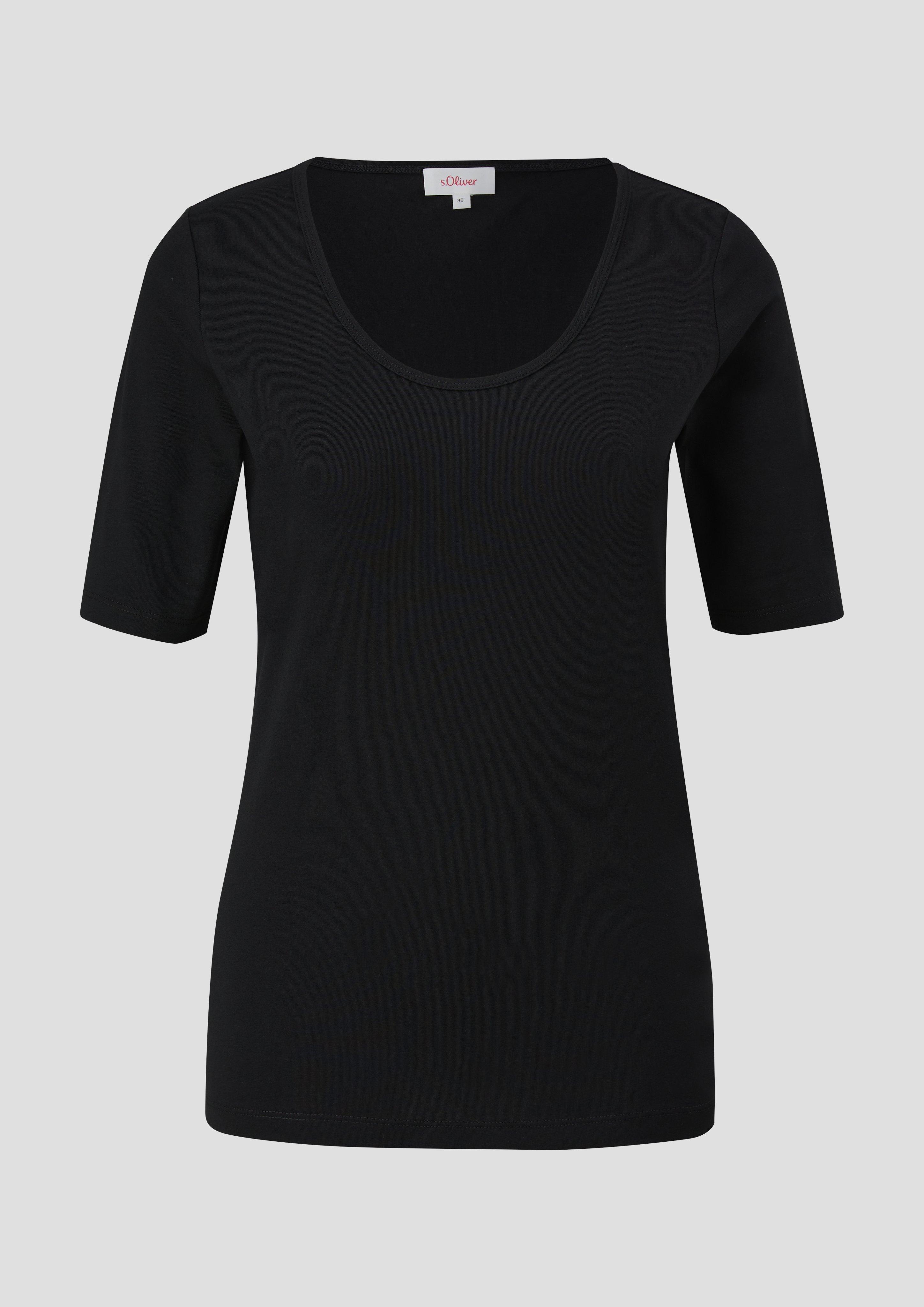 s.Oliver - Jersey-Shirt mit U-Ausschnitt, Damen, schwarz