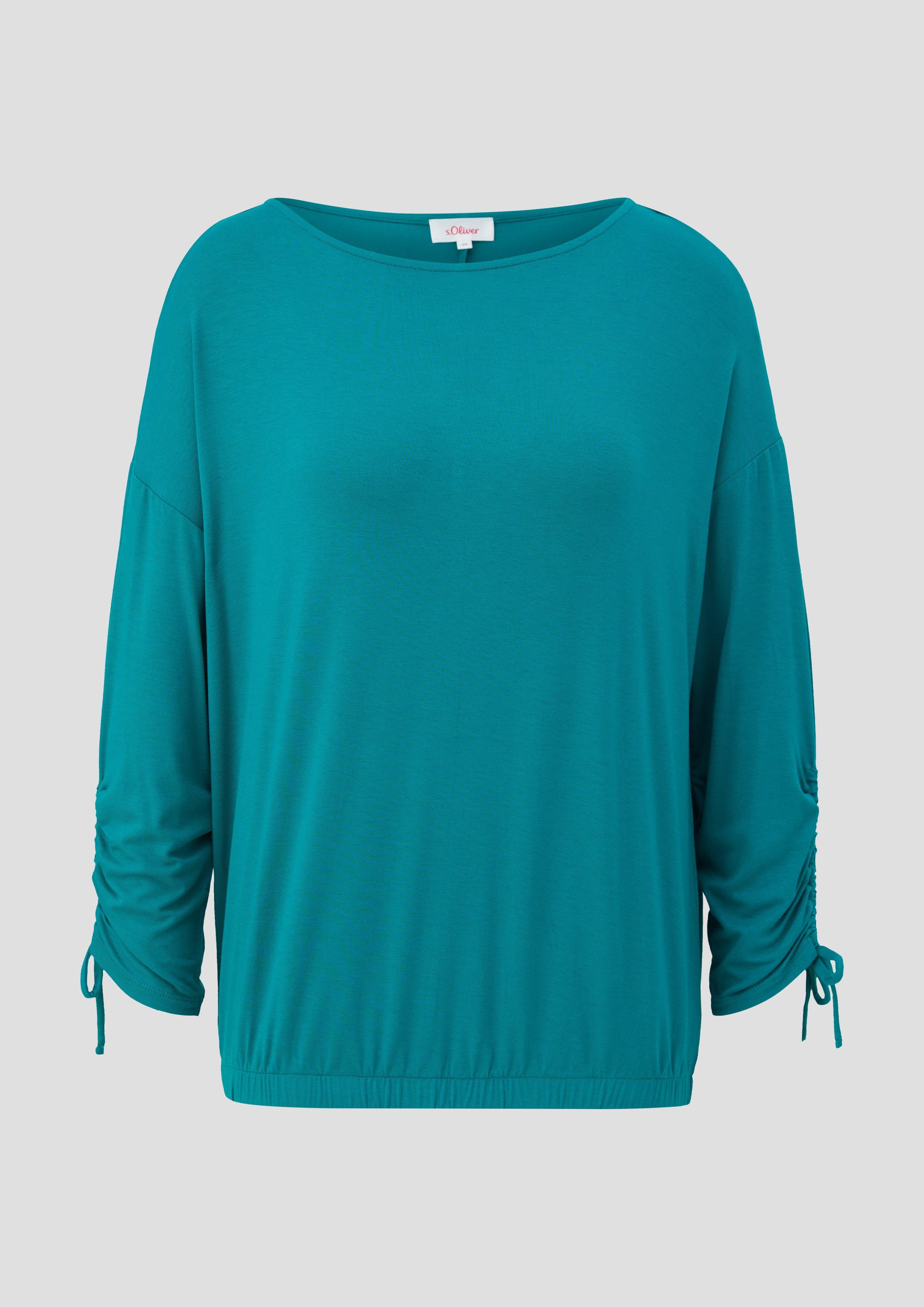 s.Oliver - Langarmshirt mit Raffung an den Ärmeln, Damen, Blau