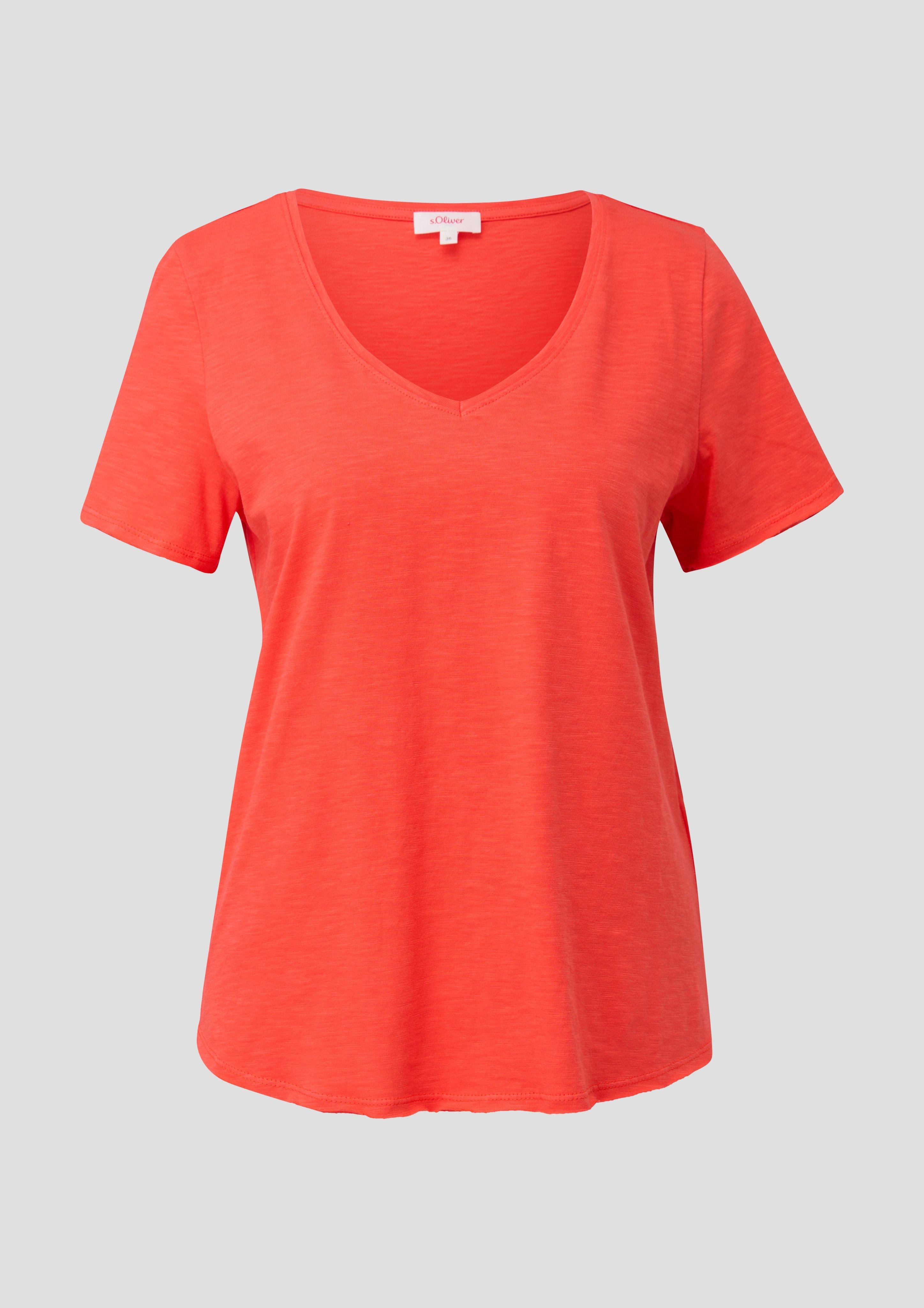 s.Oliver - T-Shirt mit V-Ausschnitt, Damen, Orange