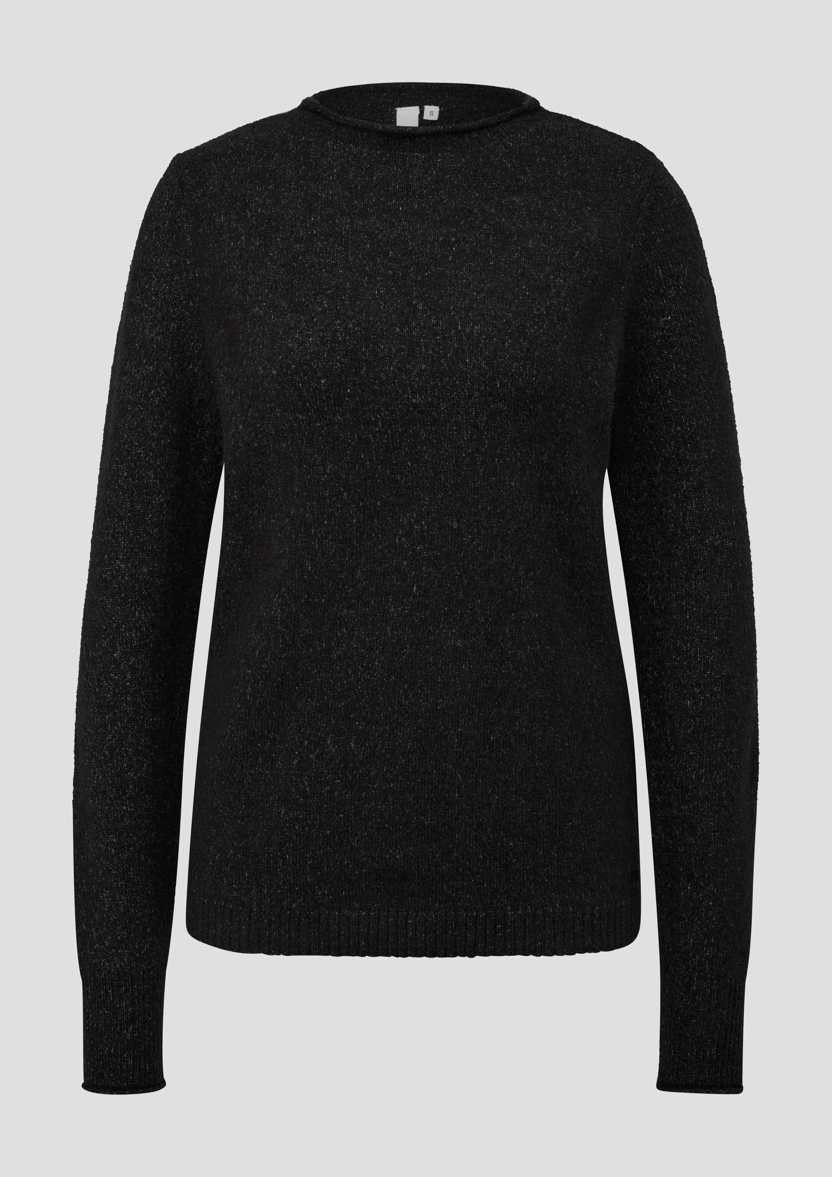 QS - Strickpullover mit Rollsaumblende, Damen, schwarz