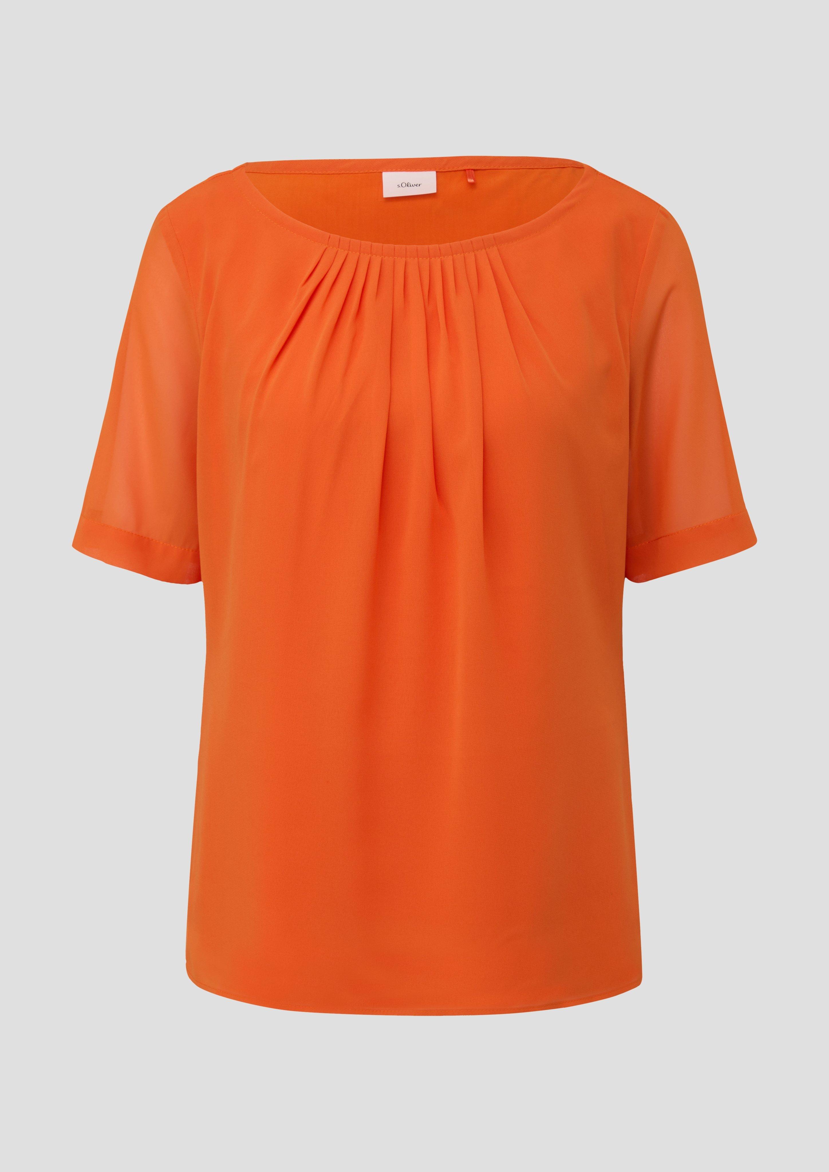 s.Oliver - Chiffon-Bluse mit Drapierung, Damen, Orange