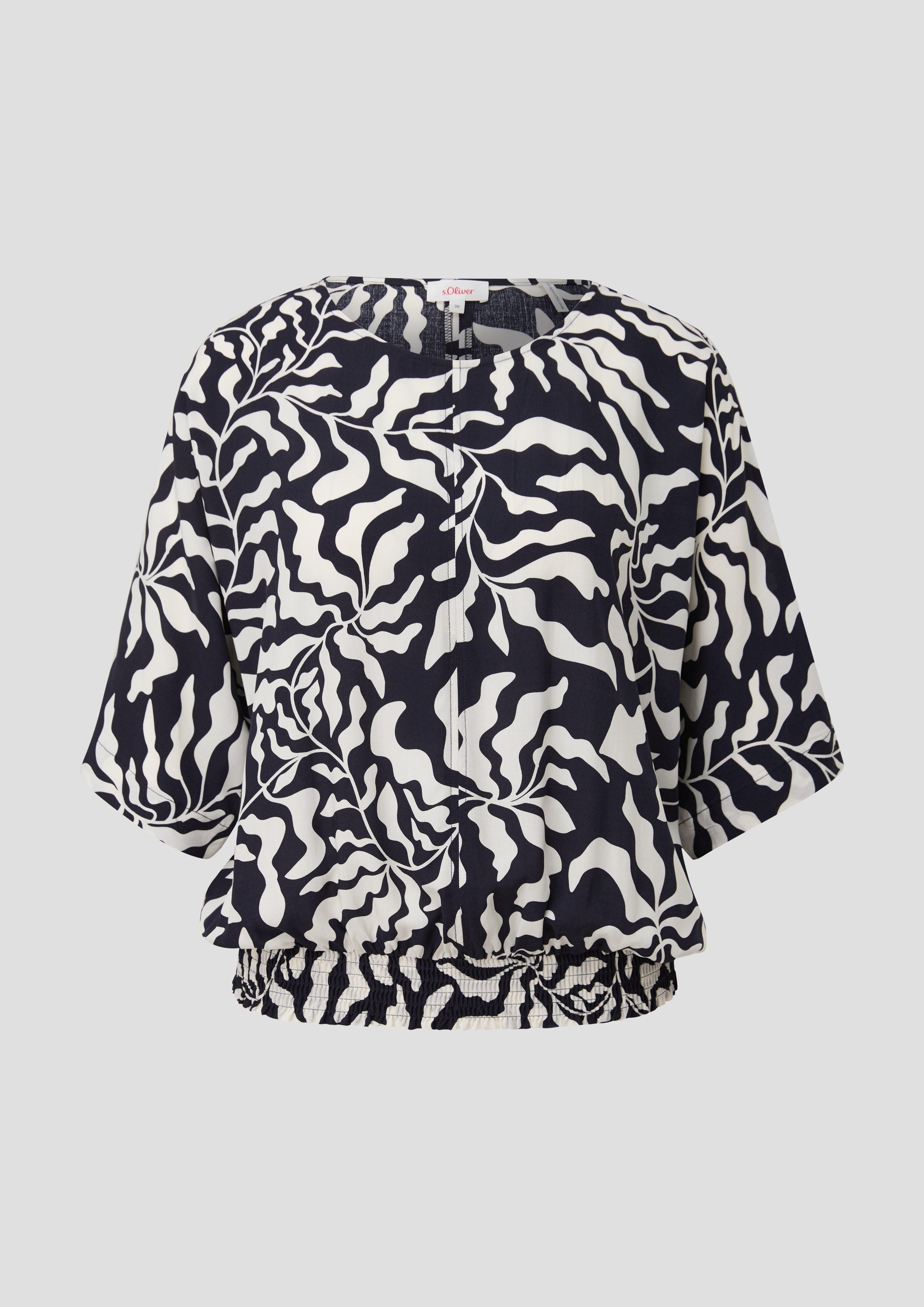 s.Oliver - Bluse mit gesmoktem Bund, Damen, blau|weiß