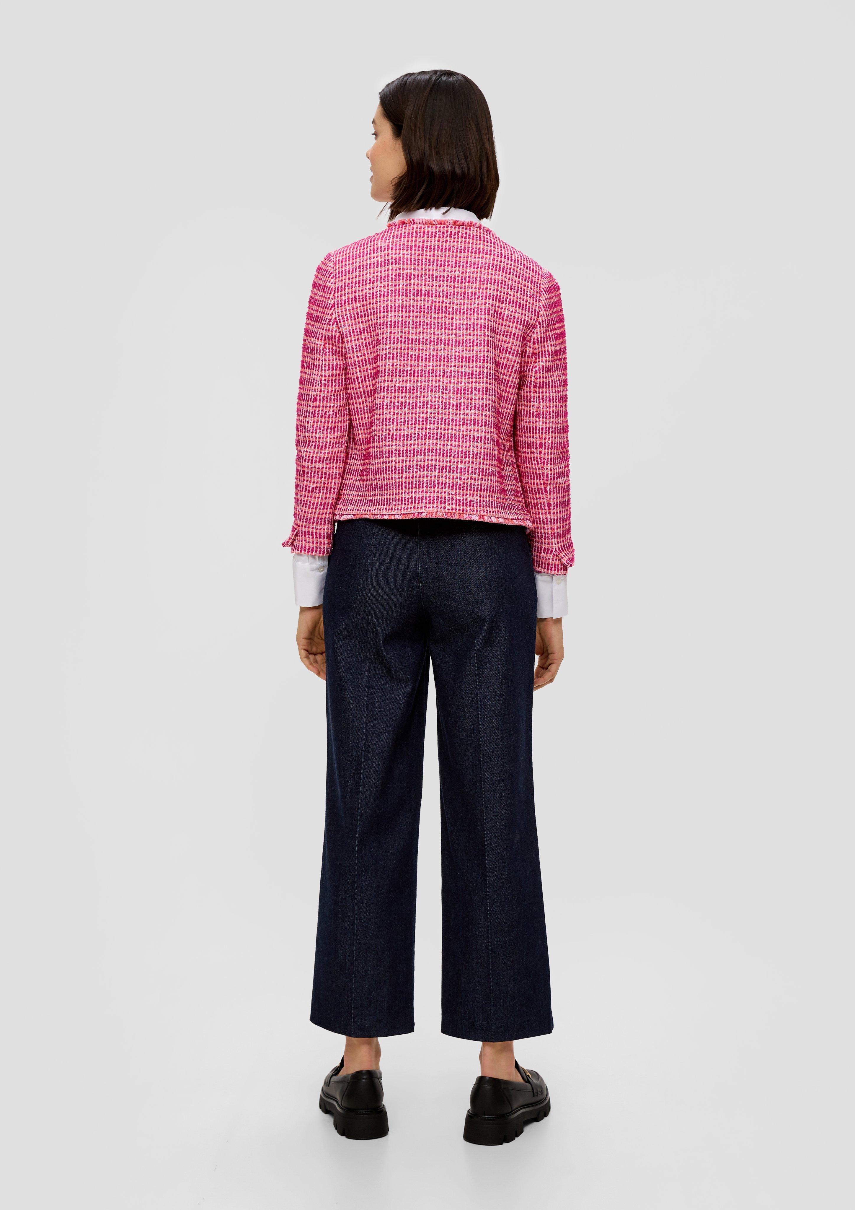 Cropped tweed jacket with fringing on the hem - pink | s.Oliver Cropped tweed jacket with fringing on the hem - pink | s.Oliver