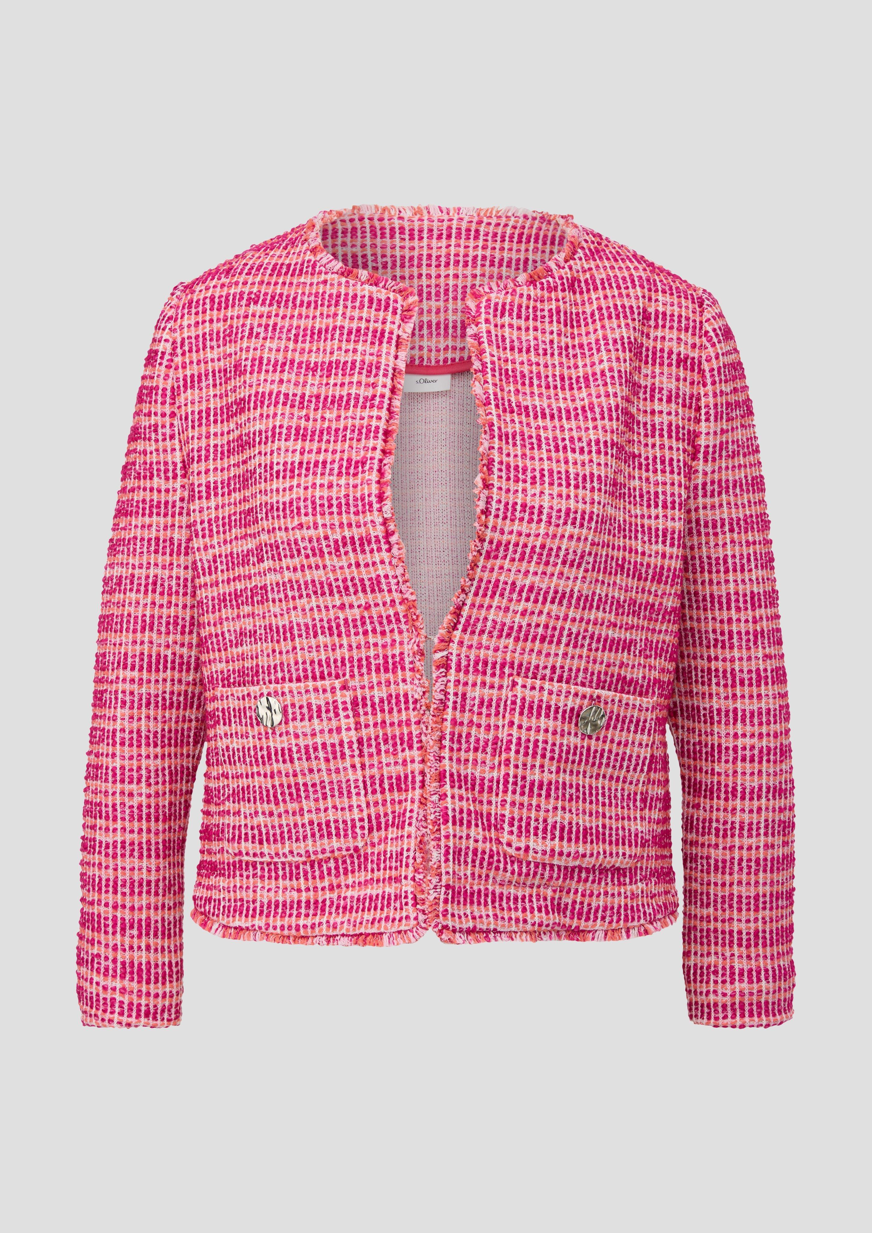 s.Oliver - Verkürzte Tweed-Jacke mit ausgefranstem Saum, Damen, mehrfarbig|pink