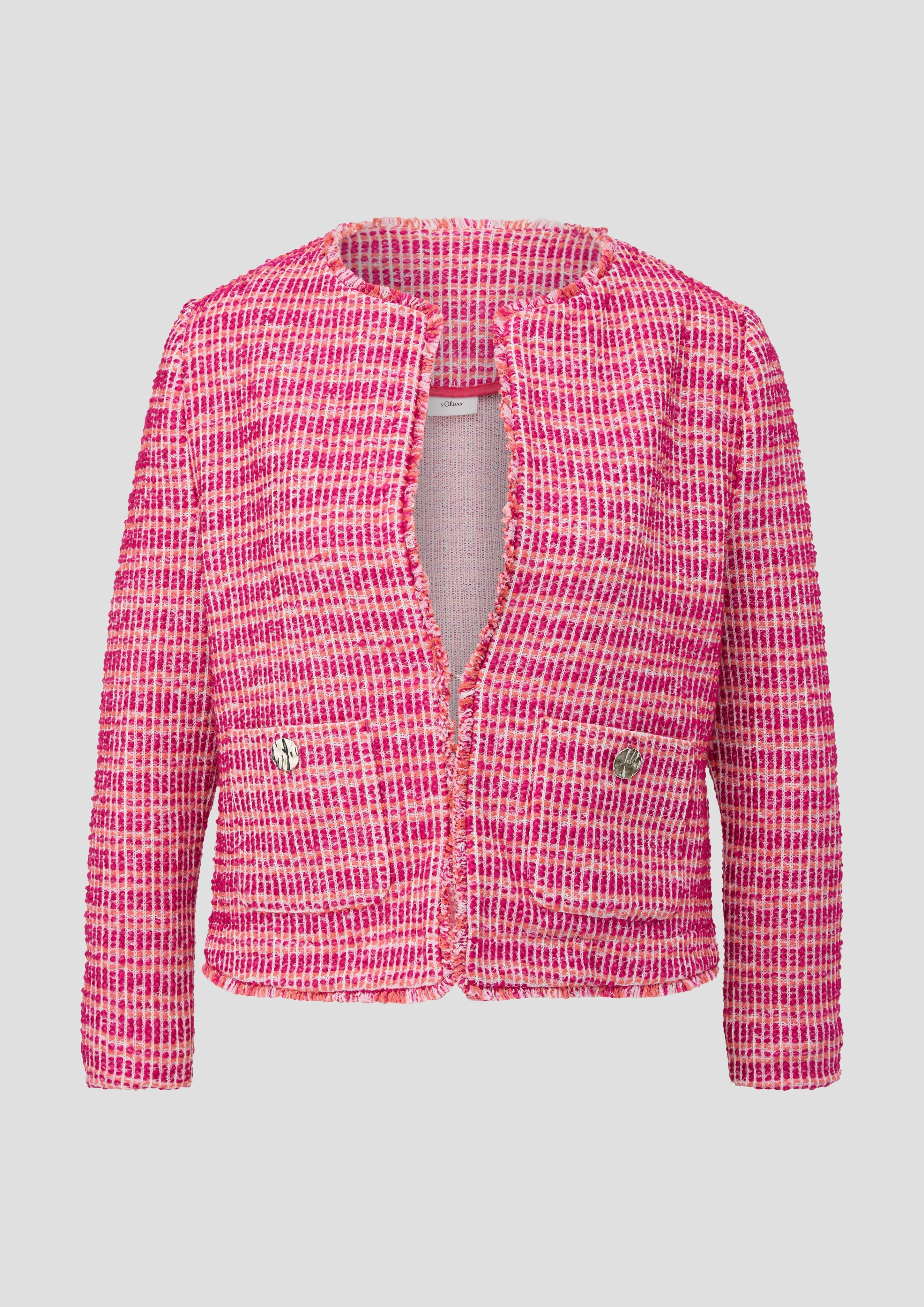 Cropped tweed jacket with fringing on the hem - pink | s.Oliver Cropped tweed jacket with fringing on the hem - pink | s.Oliver