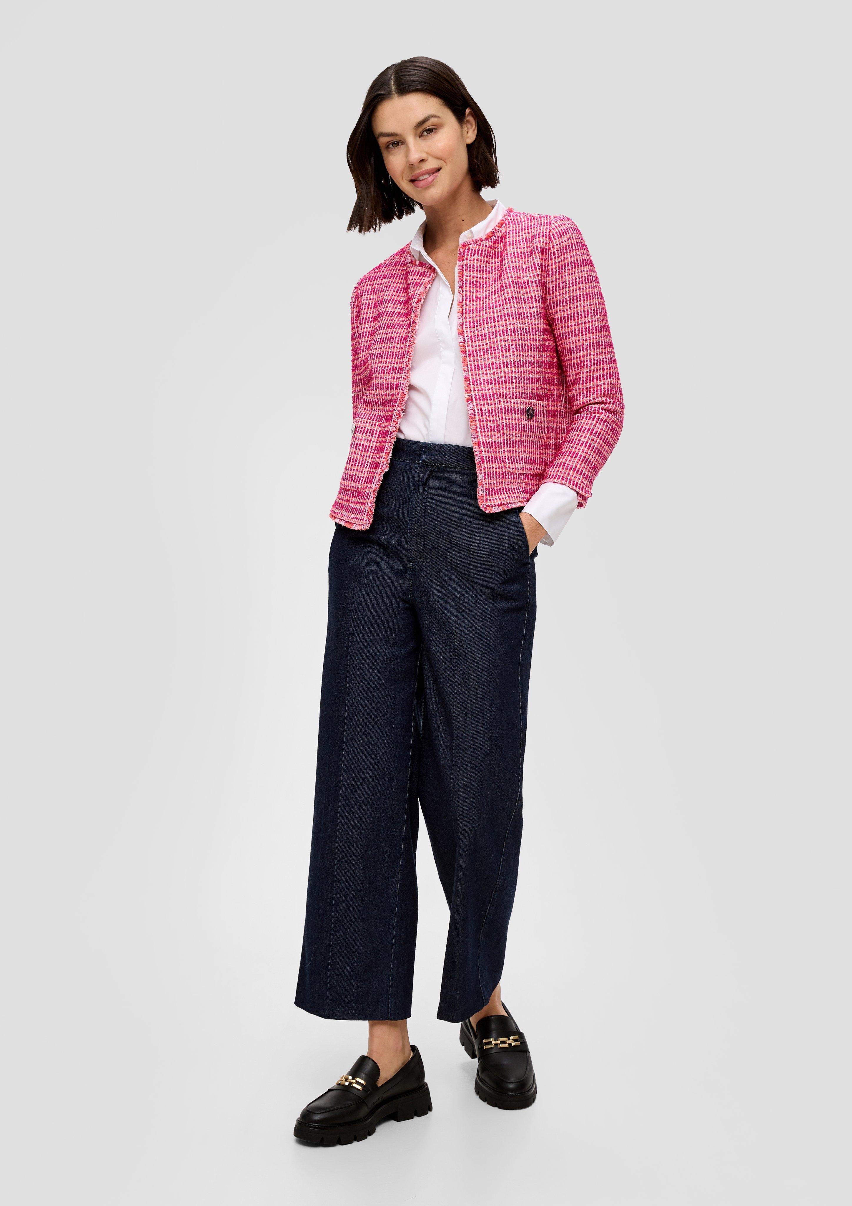 Cropped tweed jacket with fringing on the hem - pink | s.Oliver Cropped tweed jacket with fringing on the hem - pink | s.Oliver