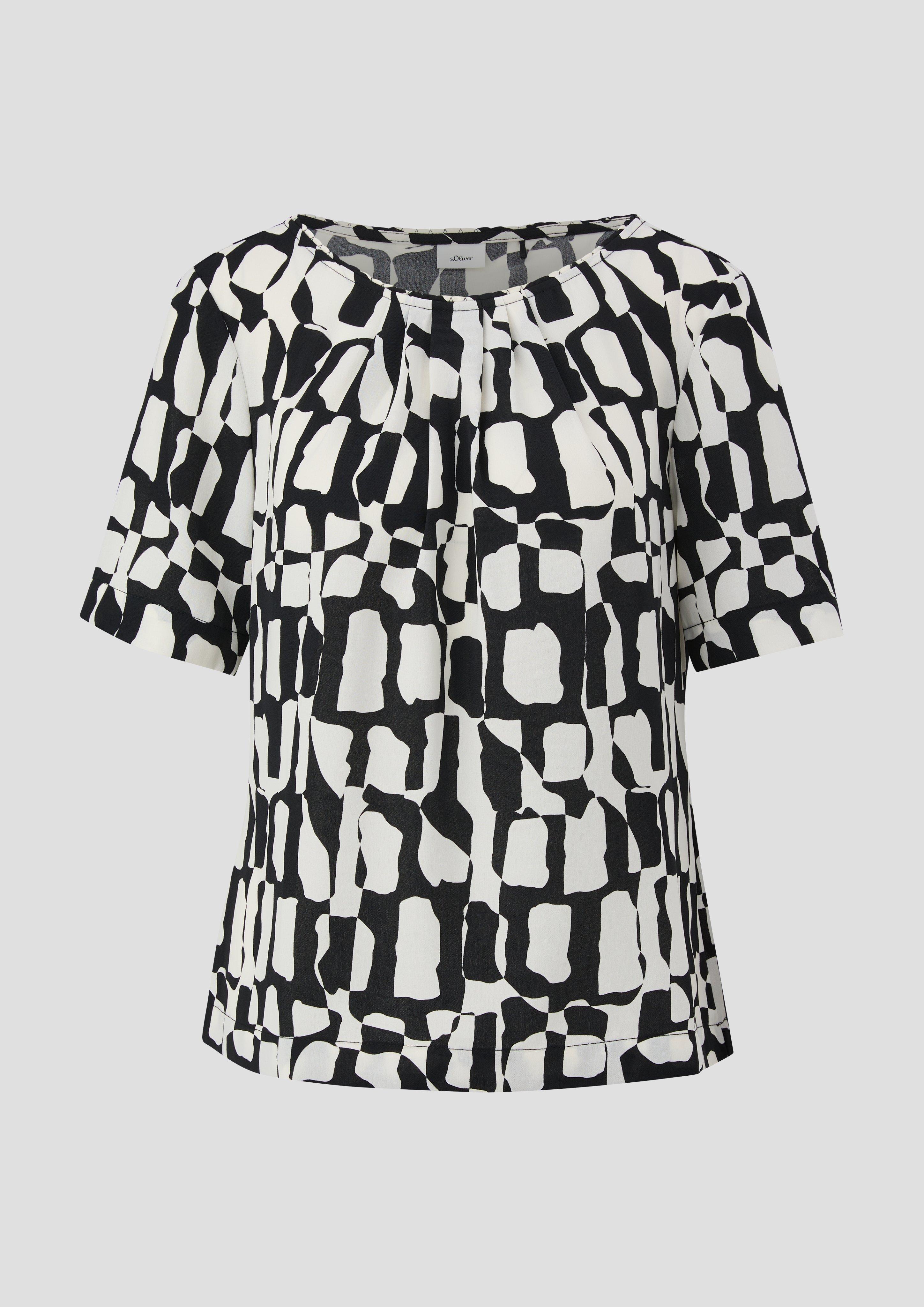 s.Oliver - Gemusterte Bluse mit Falten-Details, Damen, schwarz|weiß