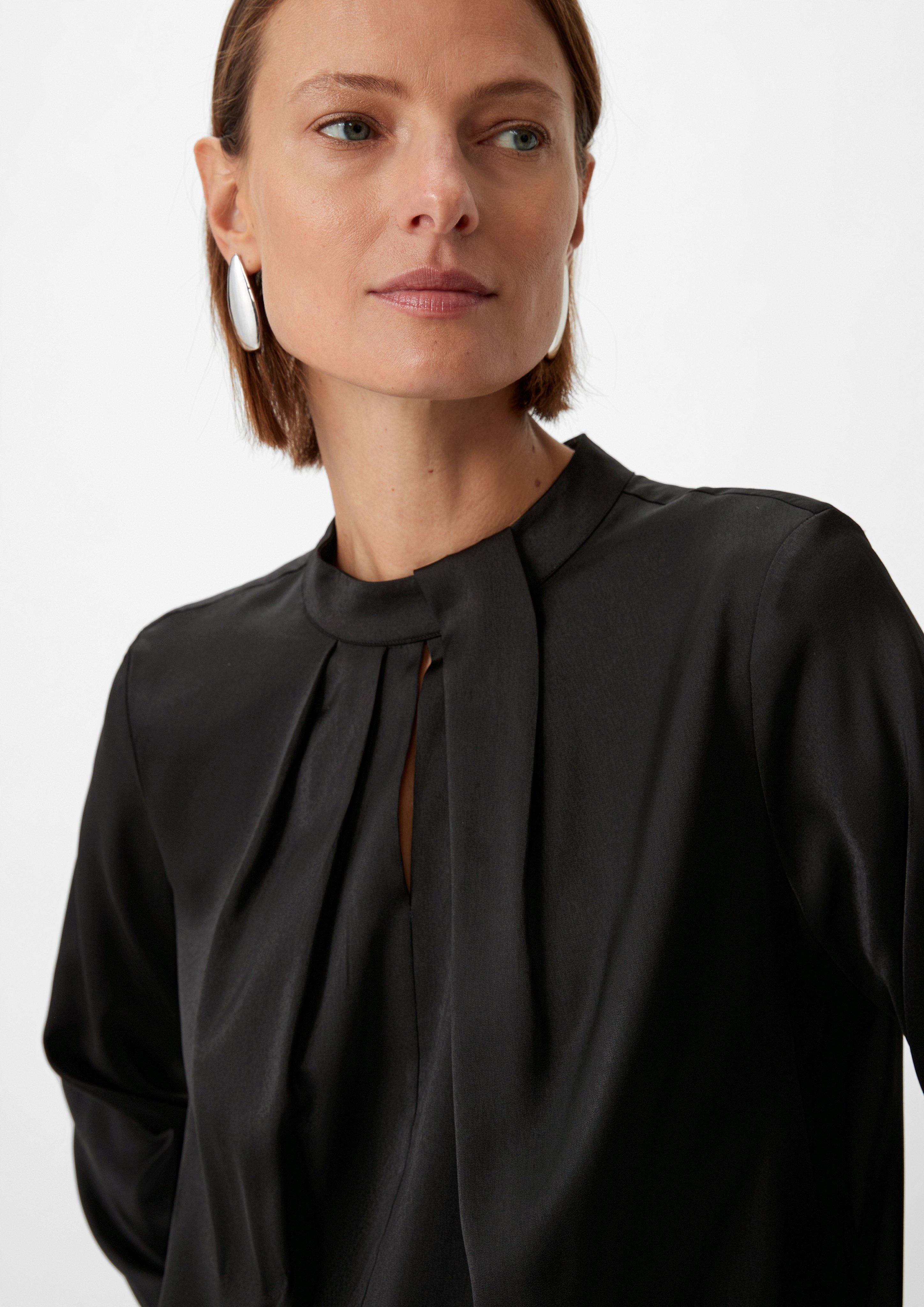 Comma Bedruckte Satinbluse Mit Faltendetail – Regular Fit, Kappärmel, Allover-Print