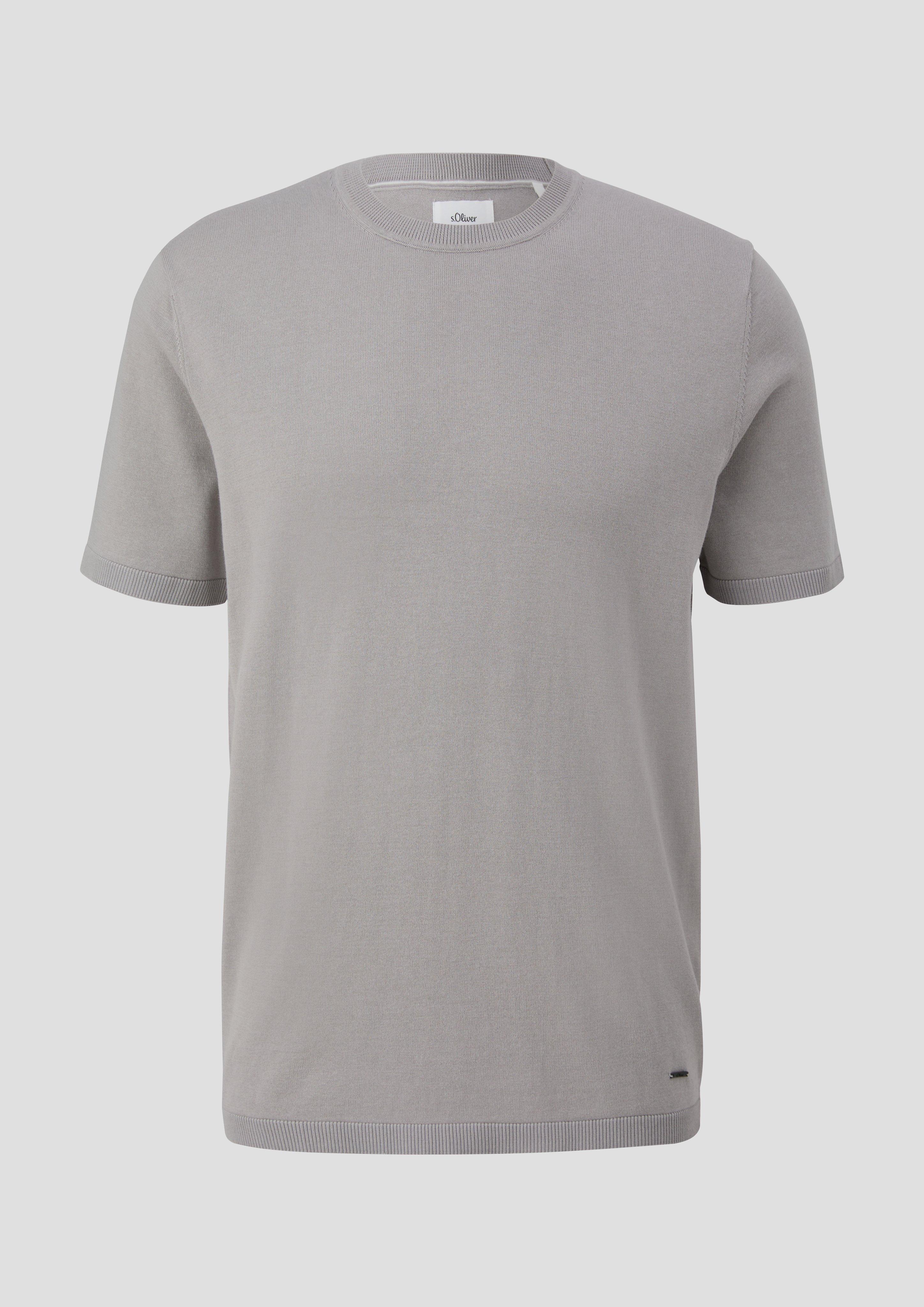 s.Oliver - Fein gestricktes T-Shirt mit Rippblende, Herren, grau