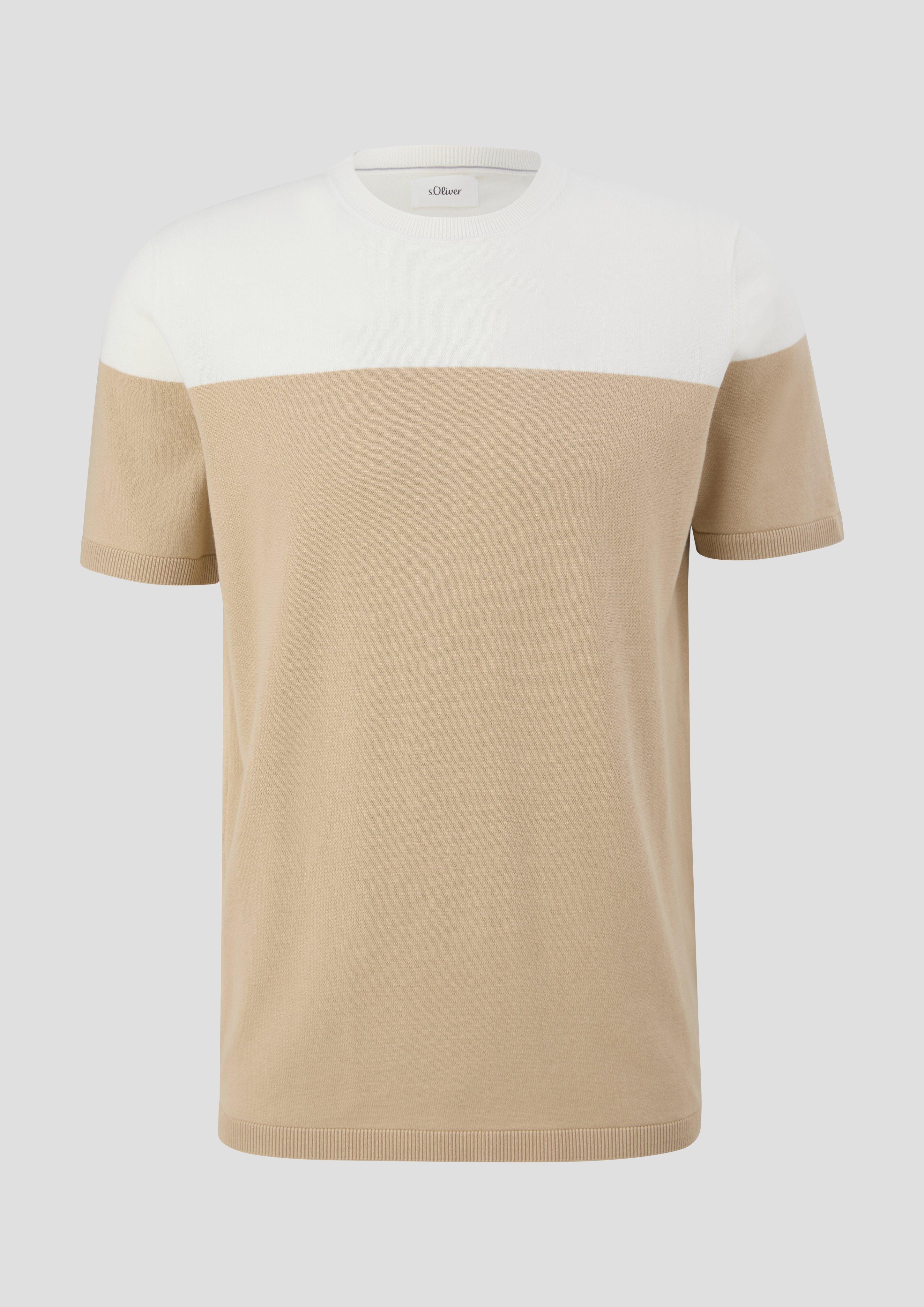 s.Oliver - Strickshirt mit Colour-Blocking, Herren, beige|weiß