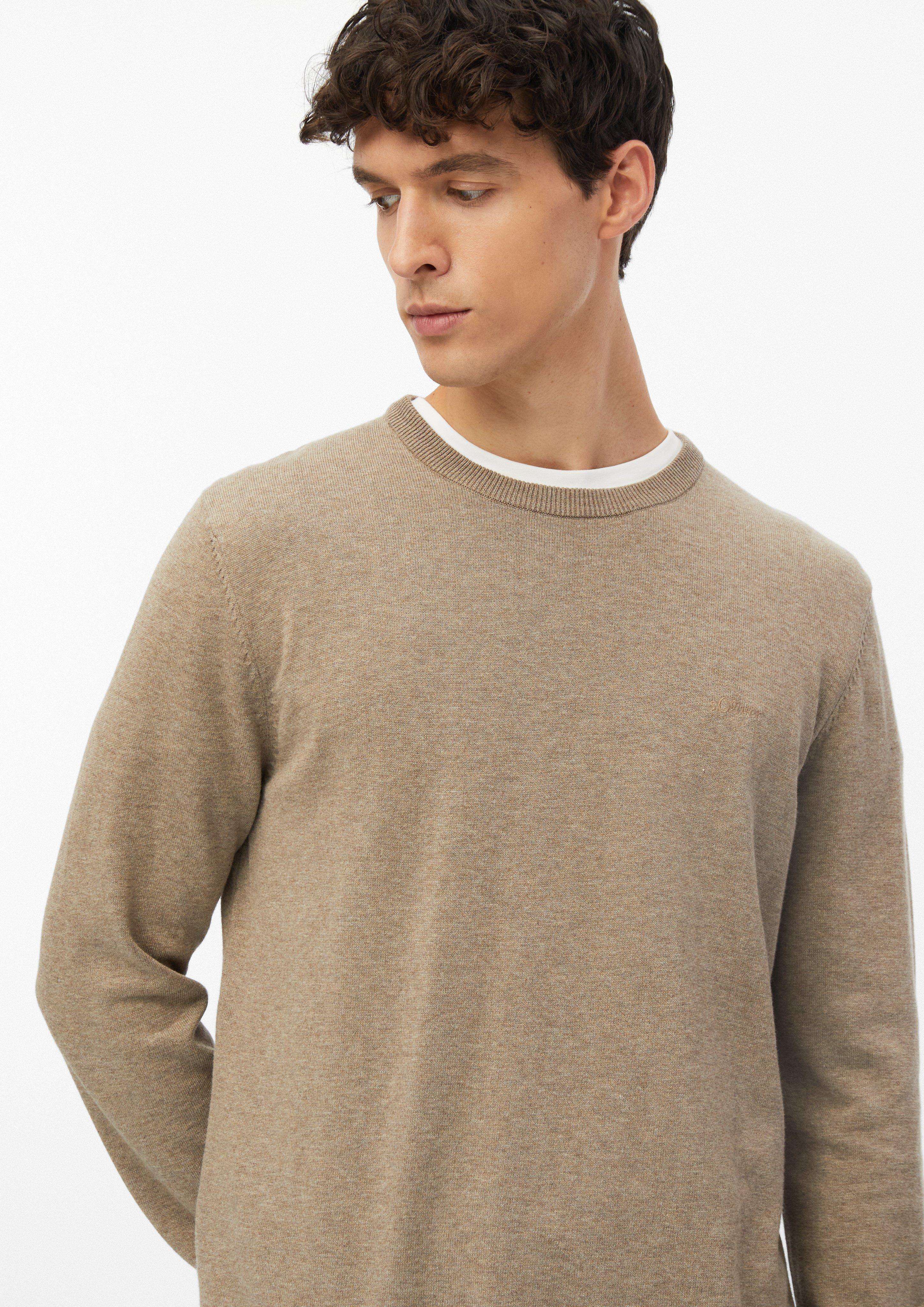 Herren Baumwollpullover mit Logo-Stickerei in braun von s.Oliver