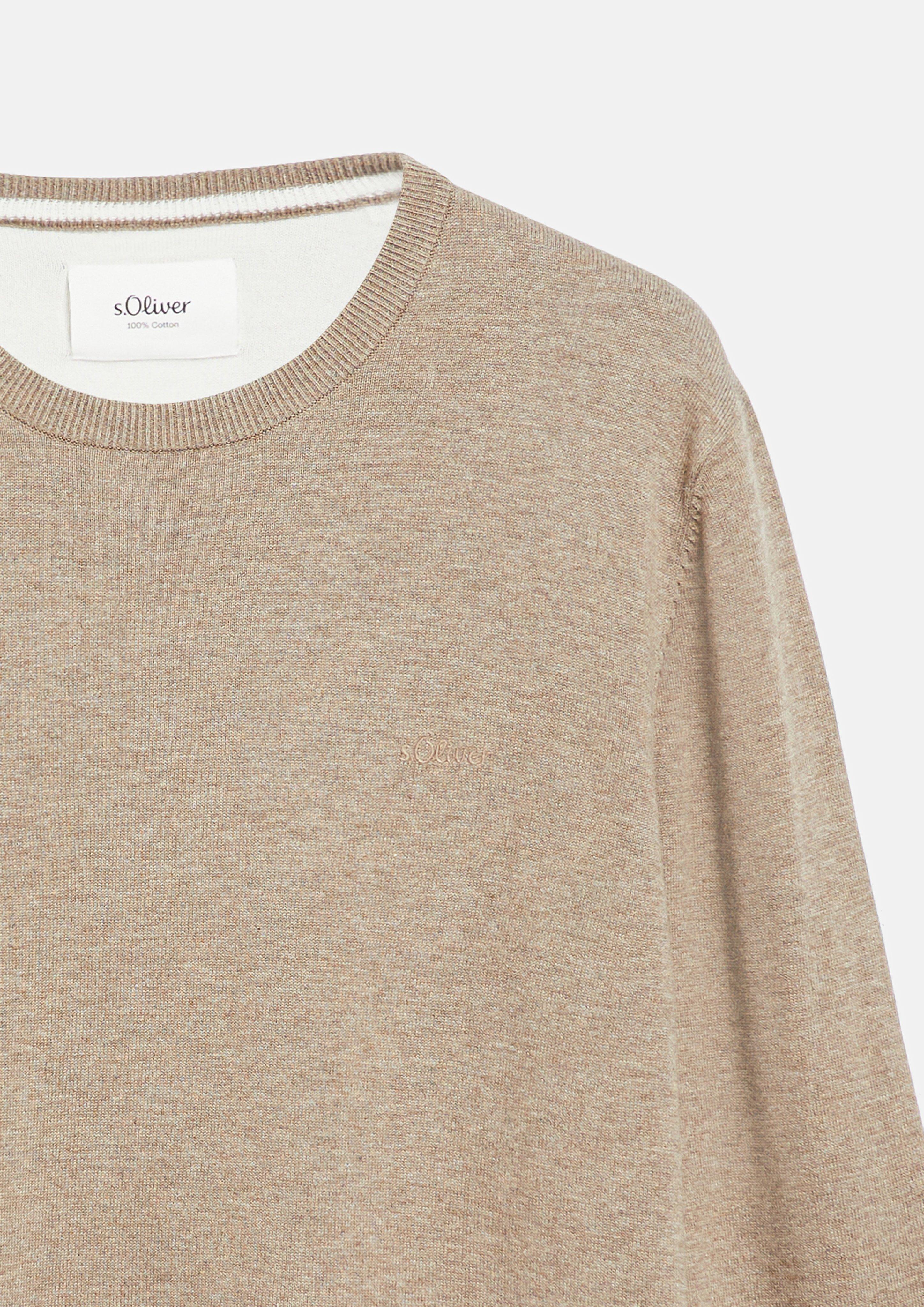 Herren Baumwollpullover mit Logo-Stickerei in braun von s.Oliver