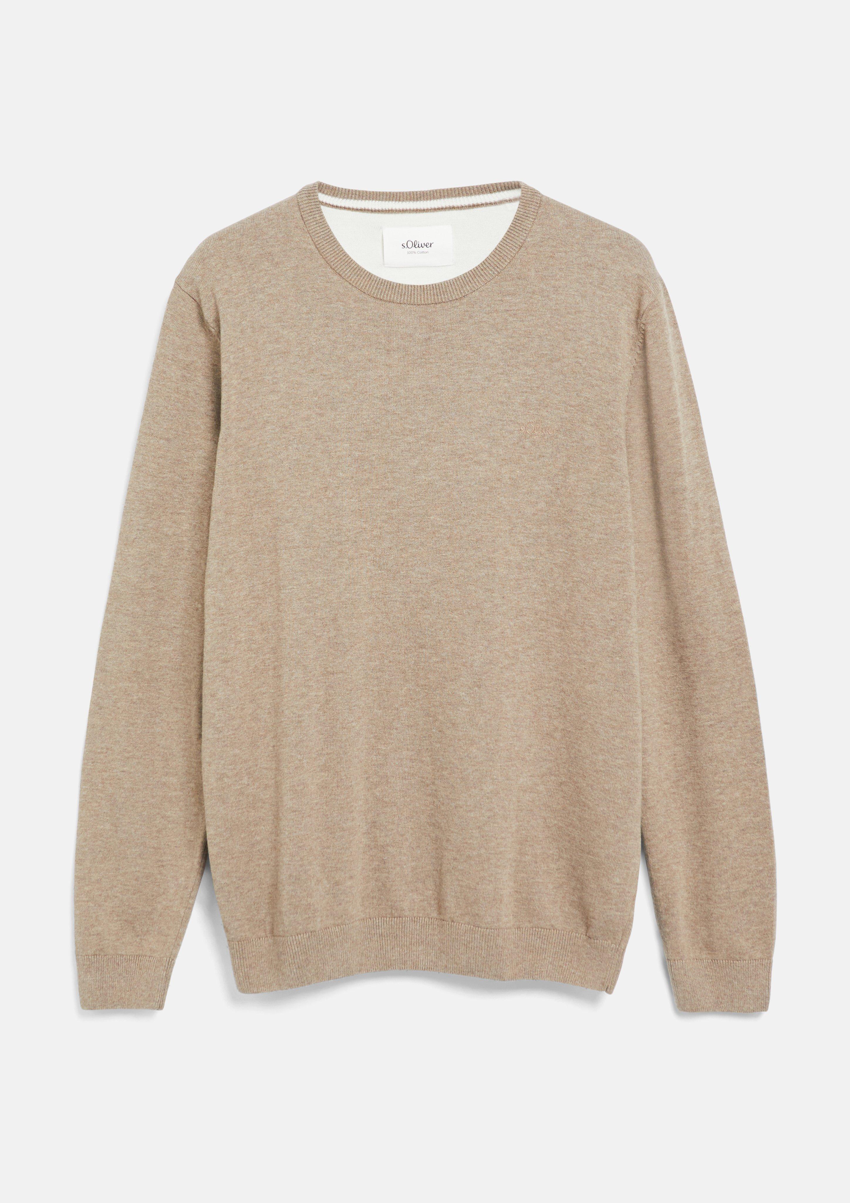 Herren Baumwollpullover mit Logo-Stickerei in braun von s.Oliver