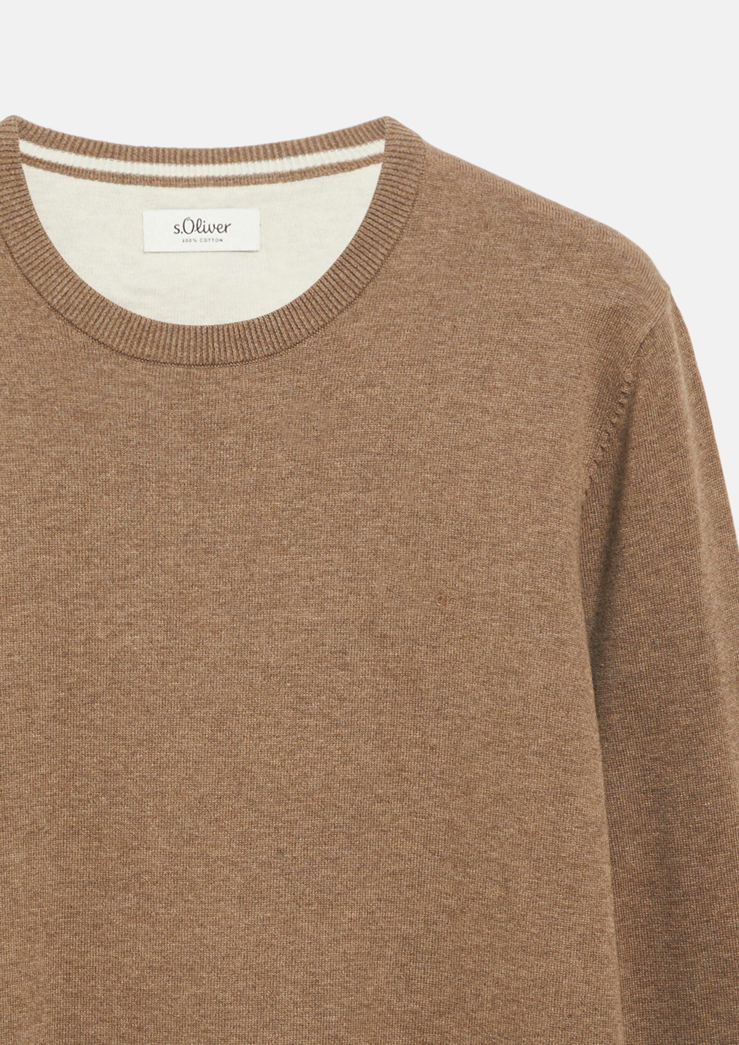 Herren Baumwollpullover mit Logo-Stickerei in braun von s.Oliver