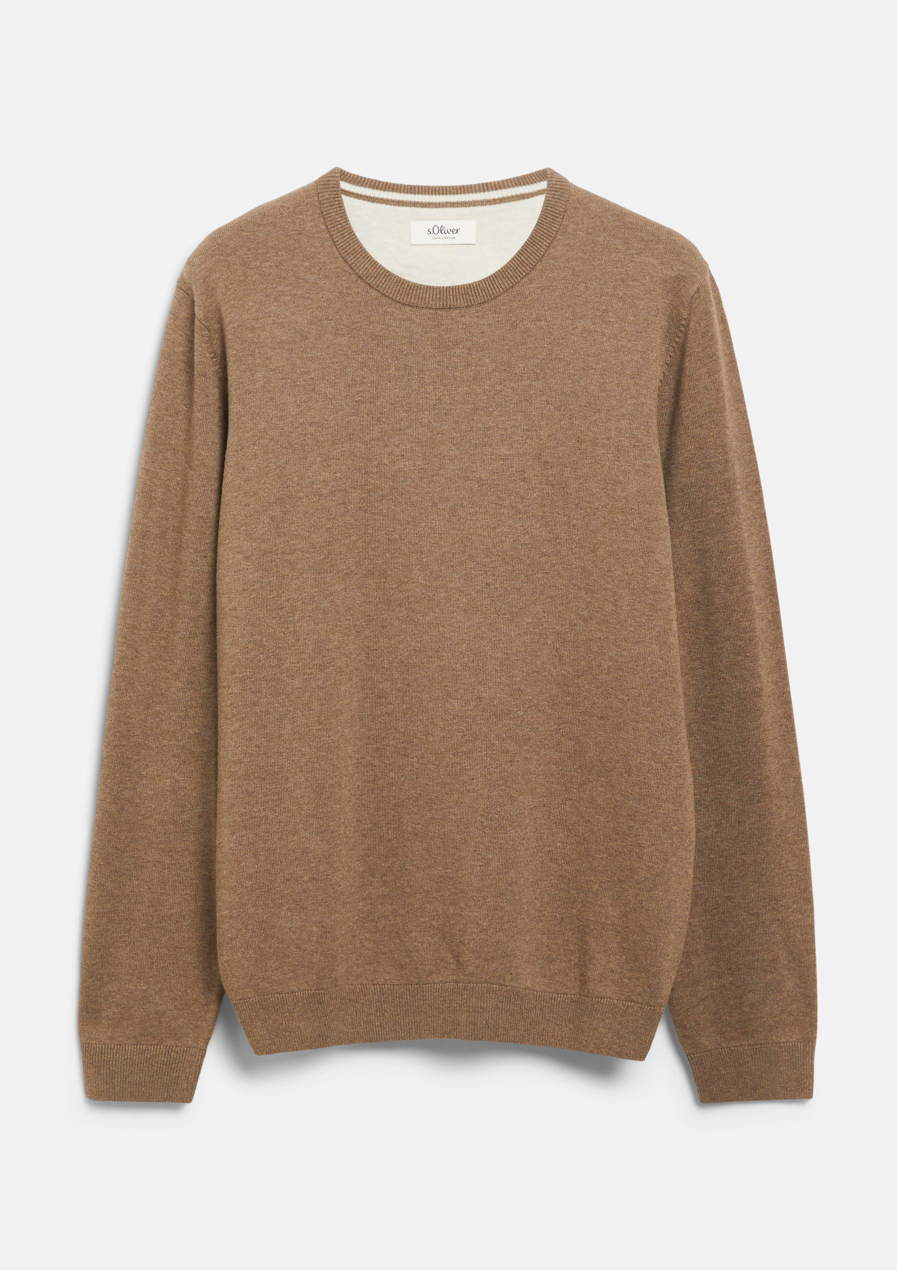 Hommes Pull en coton avec logo brodé en brun de s.Oliver