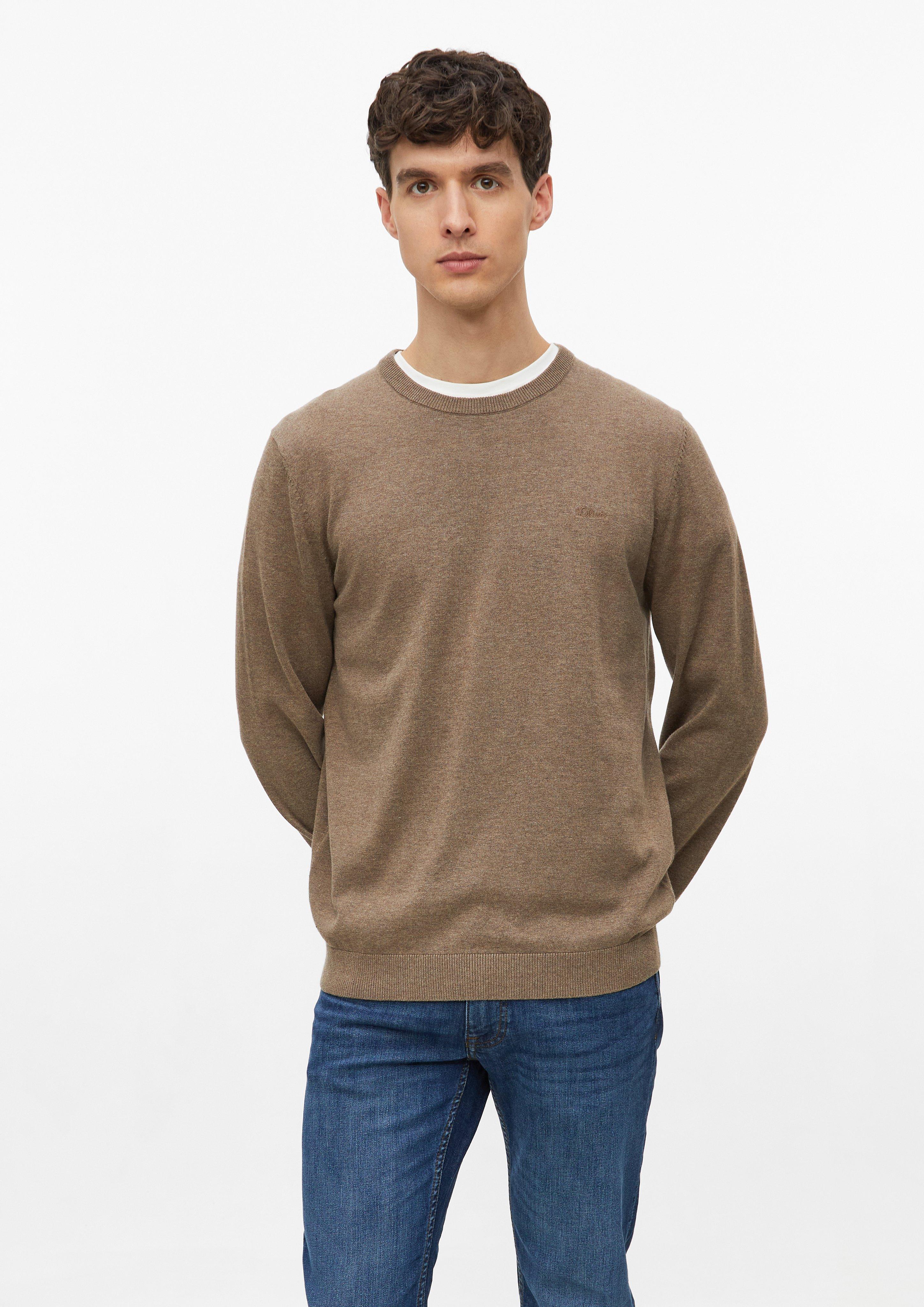 Men Cotton Sweater with Embroidered Logo in brown by s.Oliver