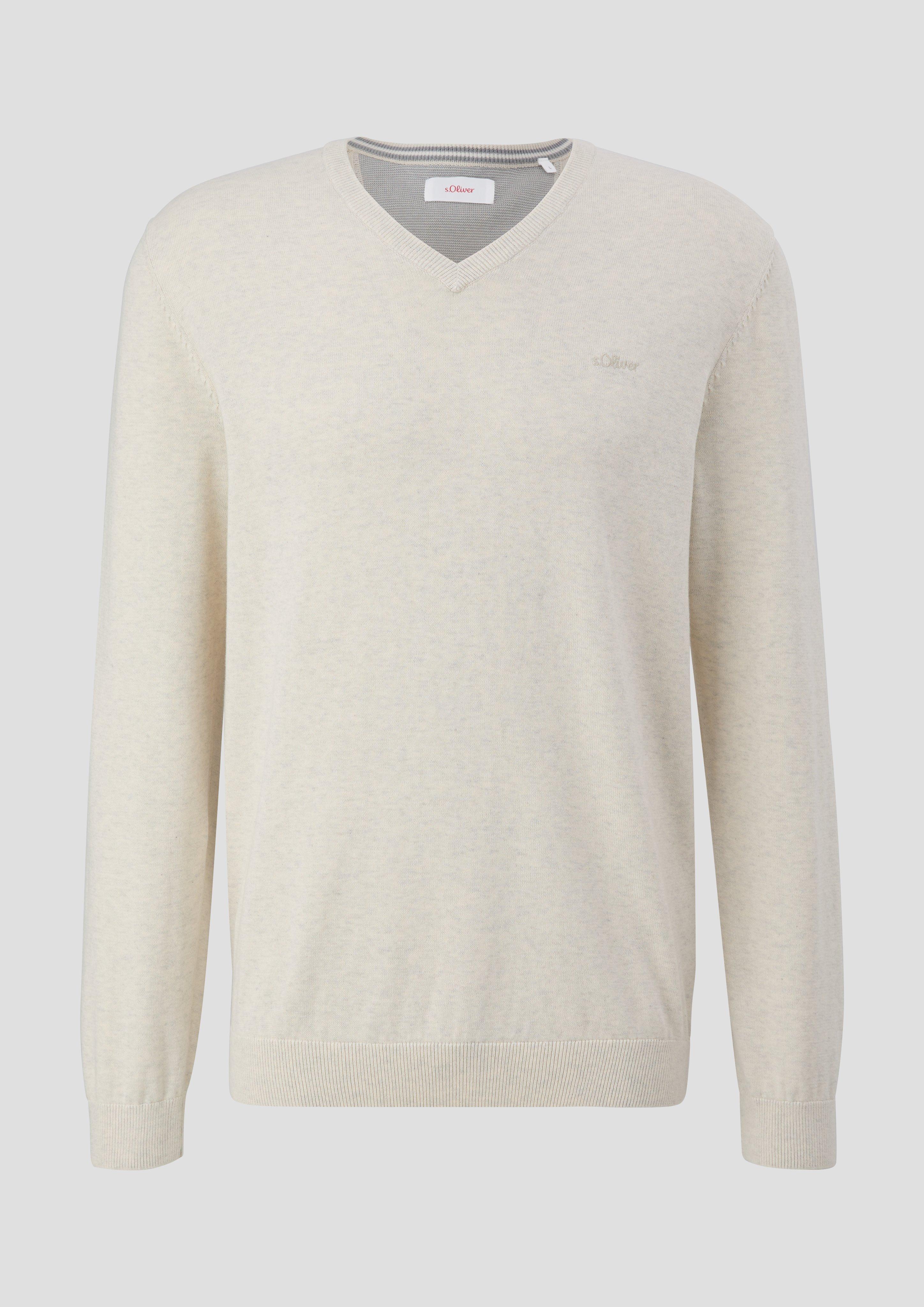 s.Oliver - Strickpullover mit Logo-Stickerei, Herren, creme