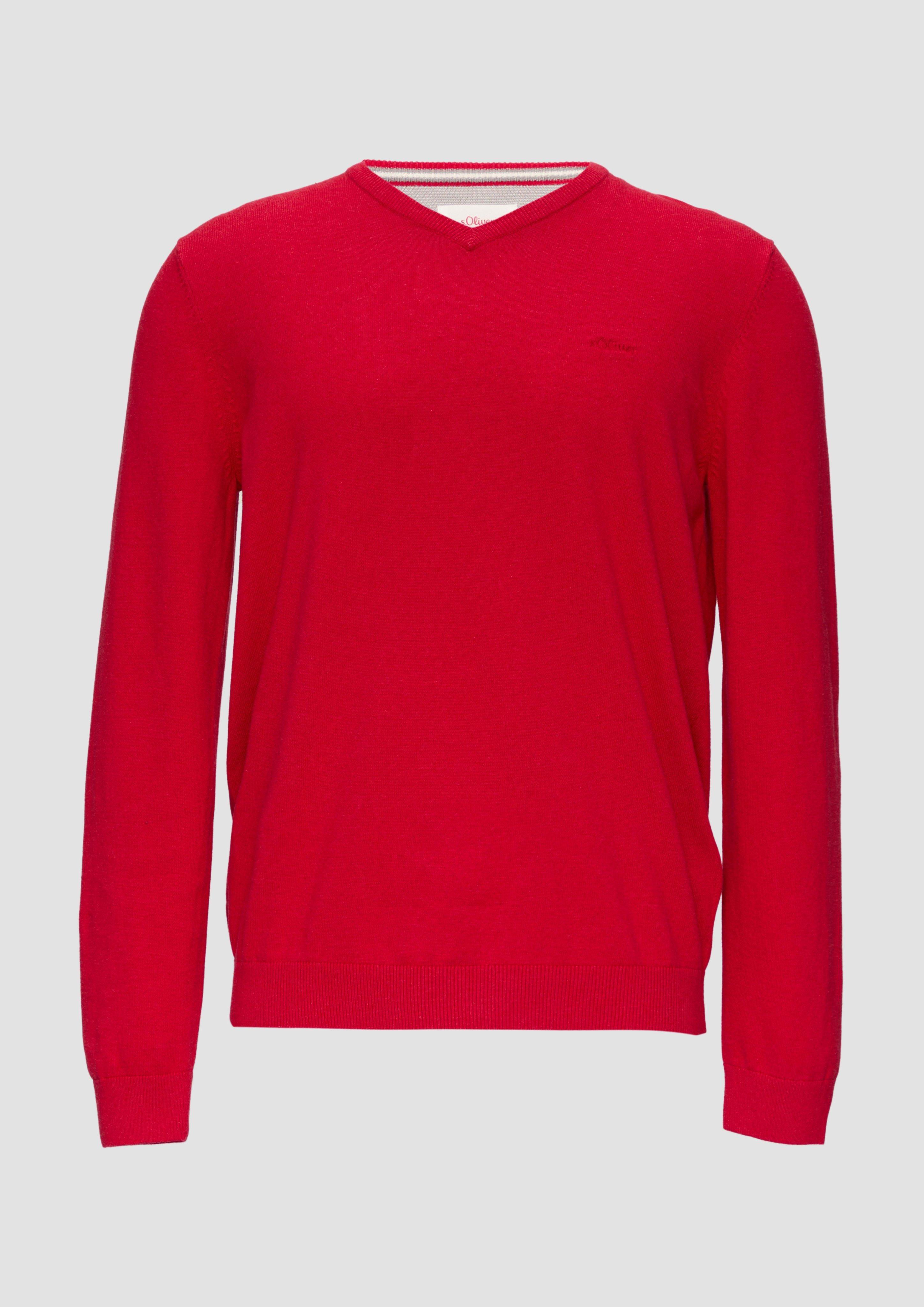 s.Oliver - Strickpullover mit Logo-Stickerei, Herren, rot