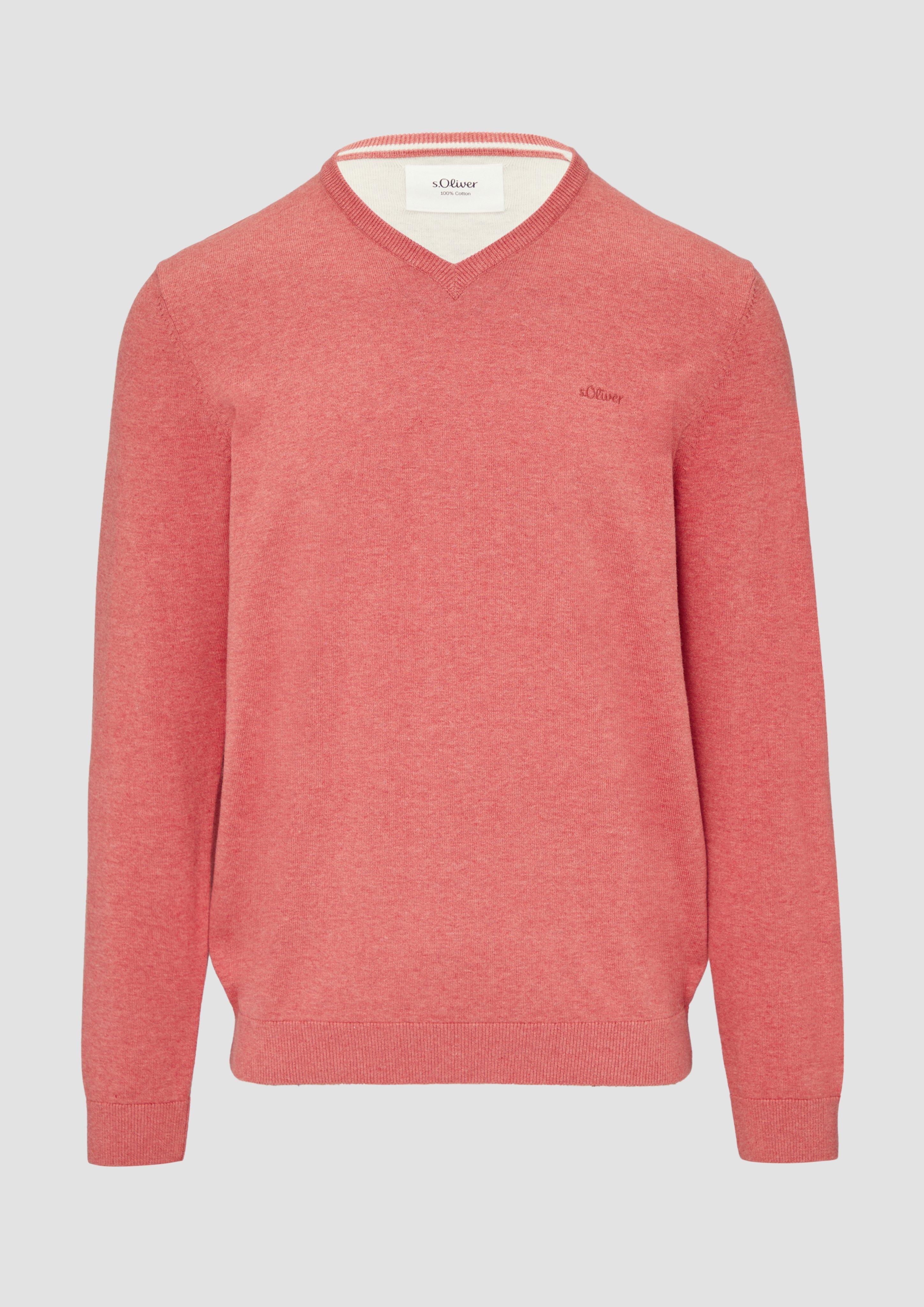 s.Oliver - Strickpullover mit Logo-Stickerei, Herren, Rosa