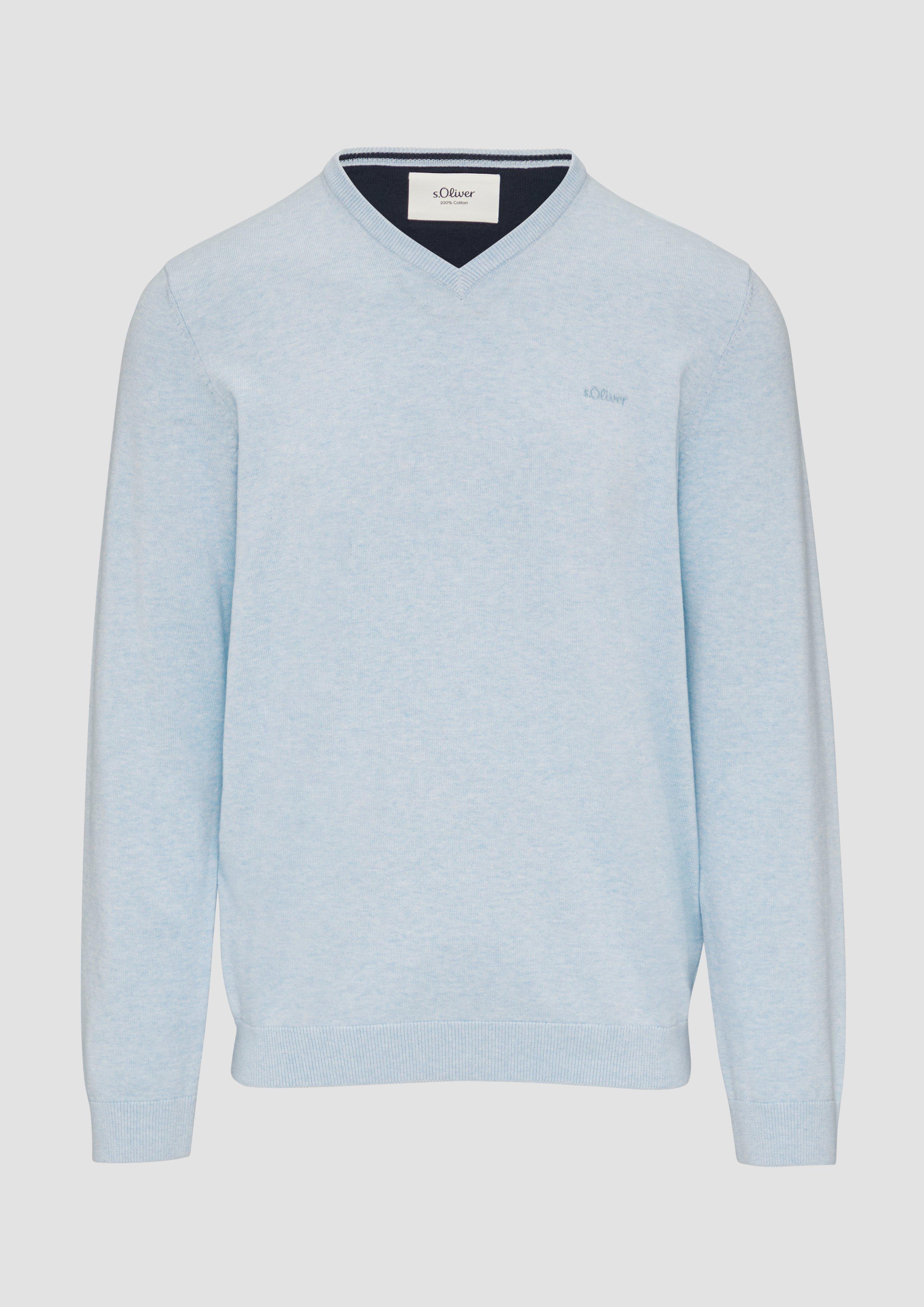 s.Oliver - Strickpullover mit Logo-Stickerei, Herren, blau