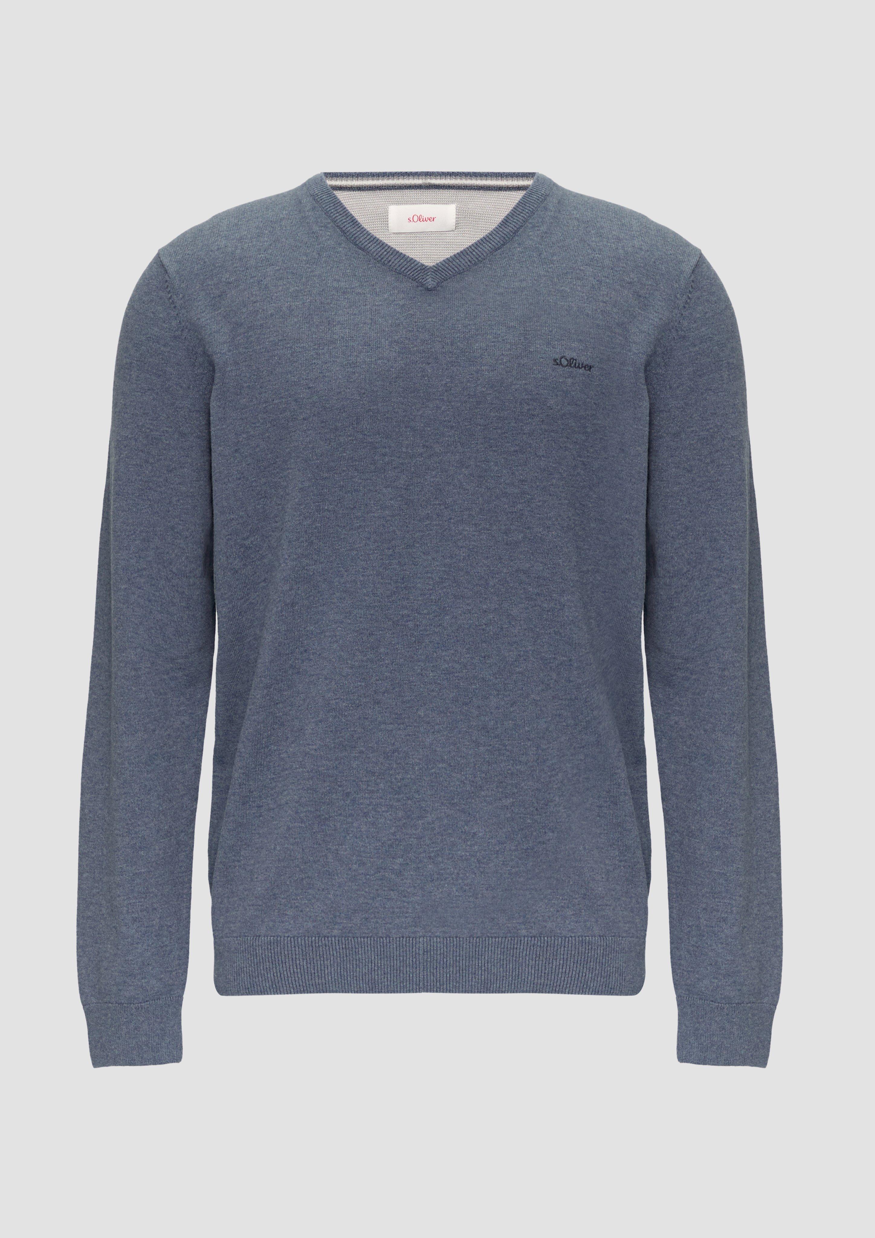 s.Oliver - Strickpullover mit Logo-Stickerei, Herren, blau