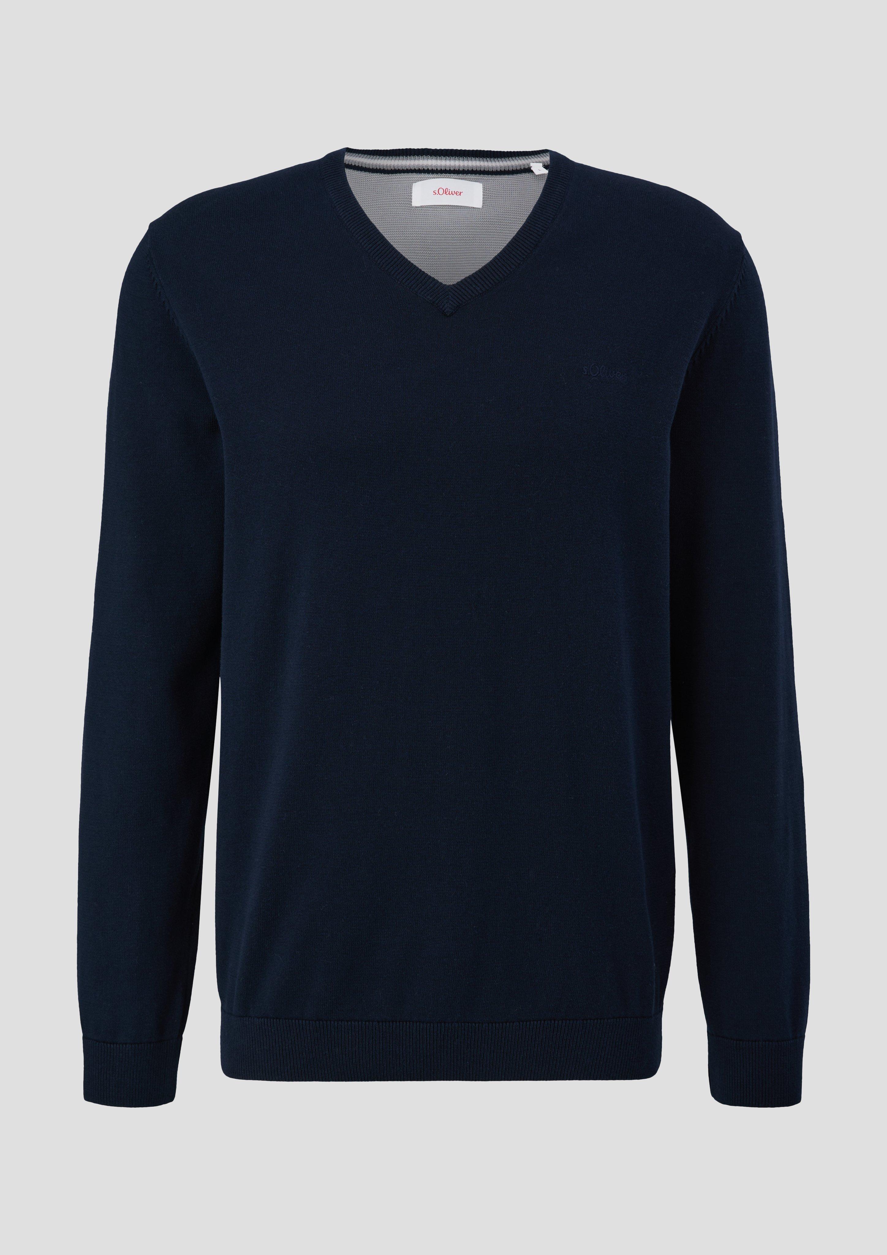 s.Oliver - Strickpullover mit Logo-Stickerei, Herren, blau