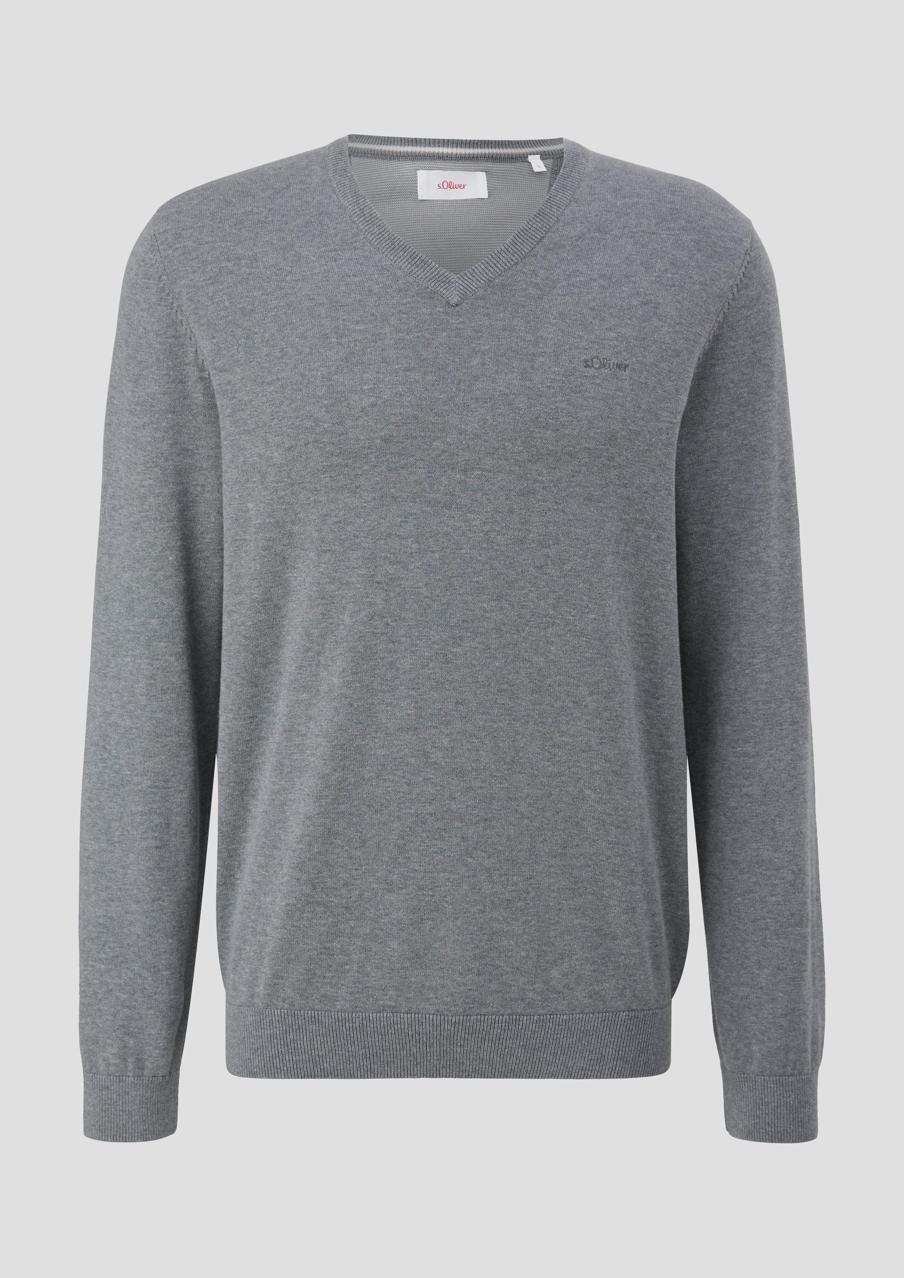 s.Oliver - Strickpullover mit Logo-Stickerei, Herren, grau