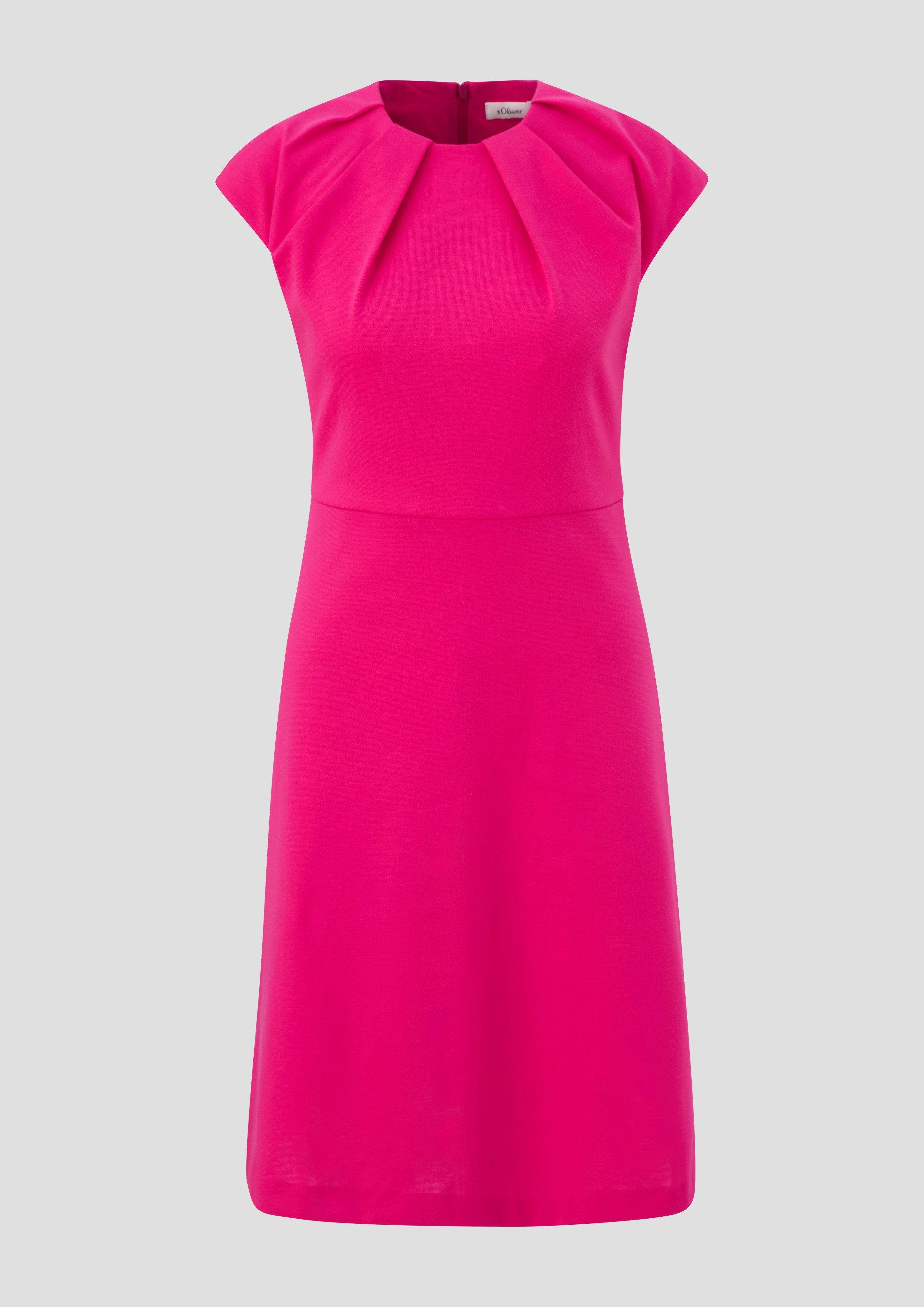 s.Oliver - Kurzes Kleid mit plissiertem Rundhalsausschnitt, Damen, Rosa