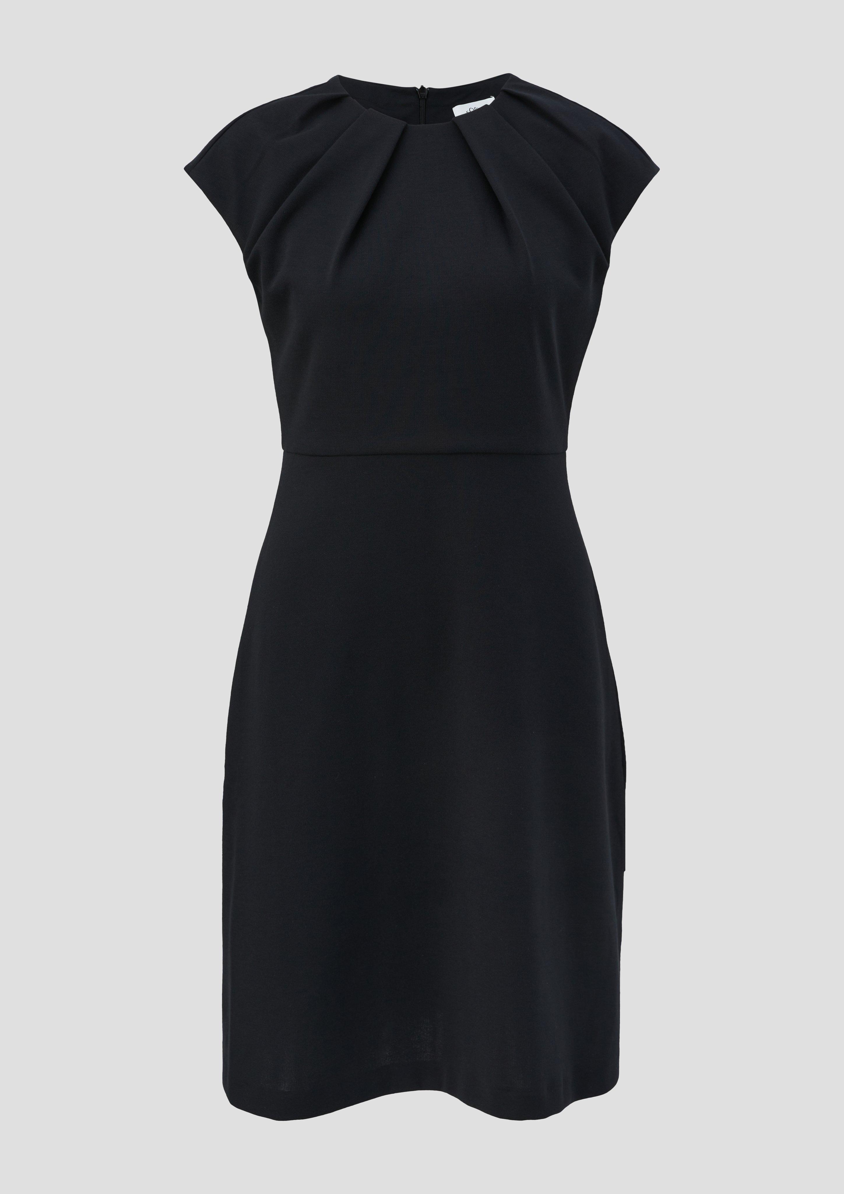 s.Oliver - Kurzes Kleid mit plissiertem Rundhalsausschnitt, Damen, schwarz