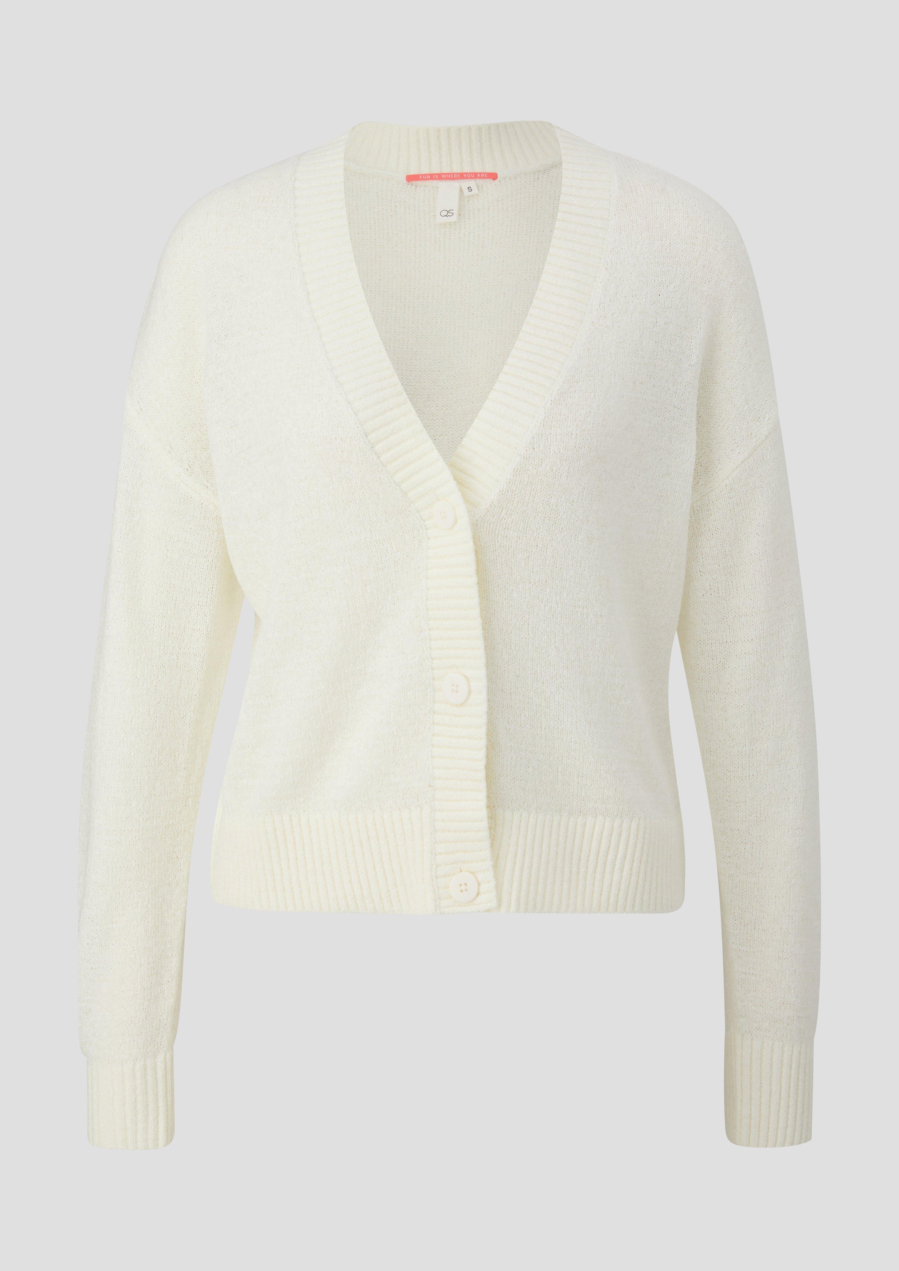 QS - Verkürzte Strickjacke mit Knöpfen, Damen, creme