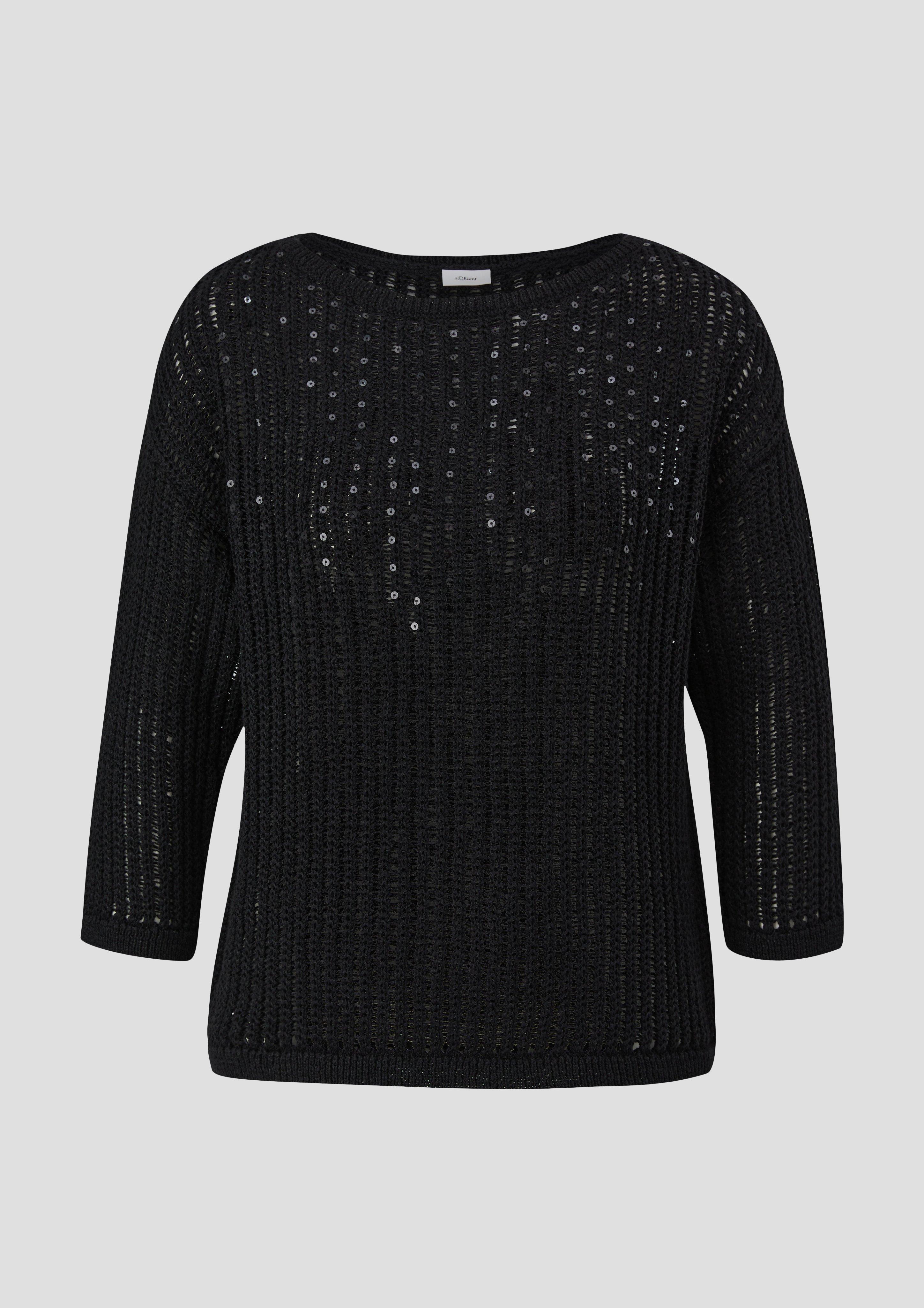 s.Oliver - Strickpullover aus Baumwollmix, Damen, schwarz