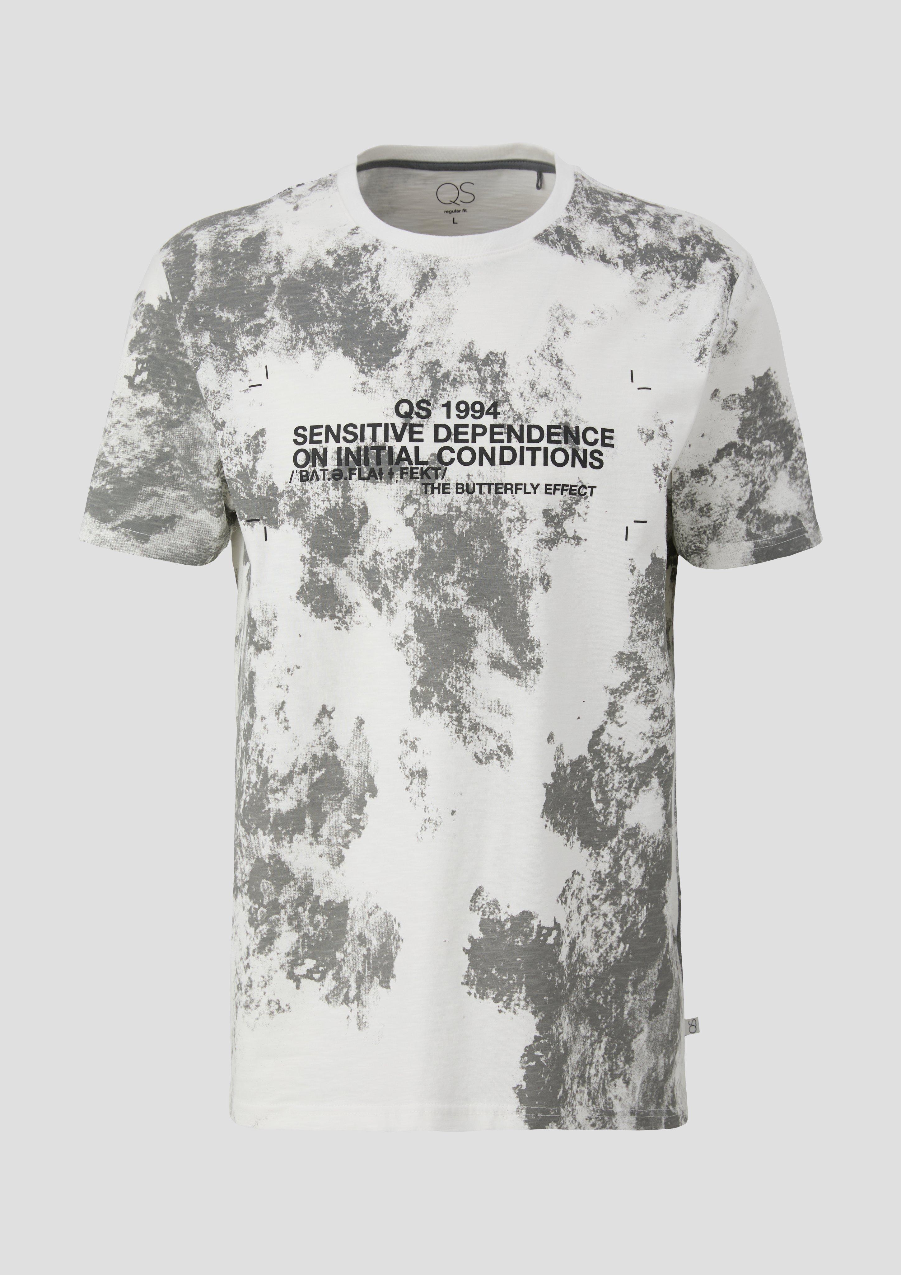 QS - T-Shirt mit All-over-Print, Herren, grau|weiß