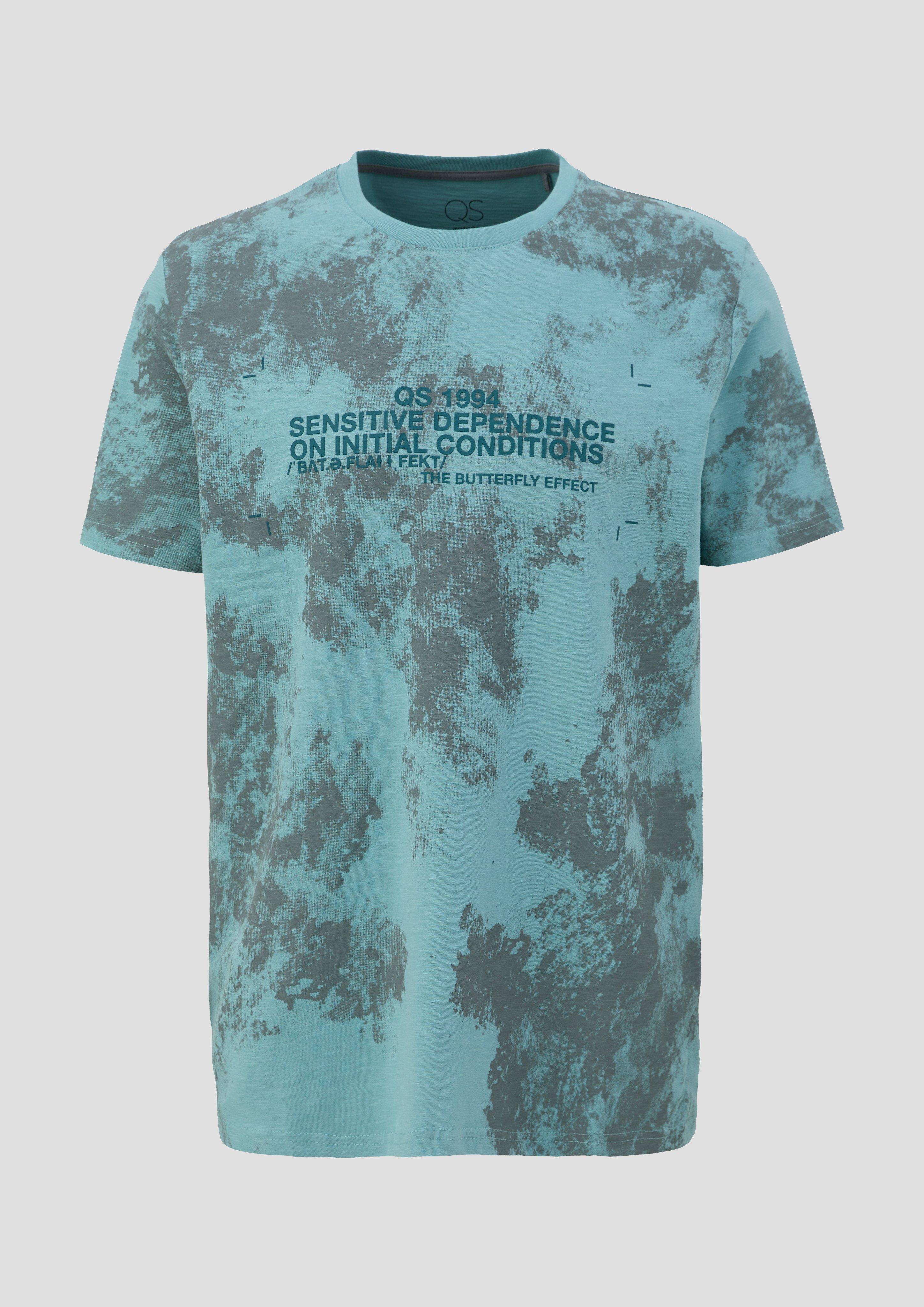 QS - T-Shirt mit All-over-Print, Herren, grau|türkis