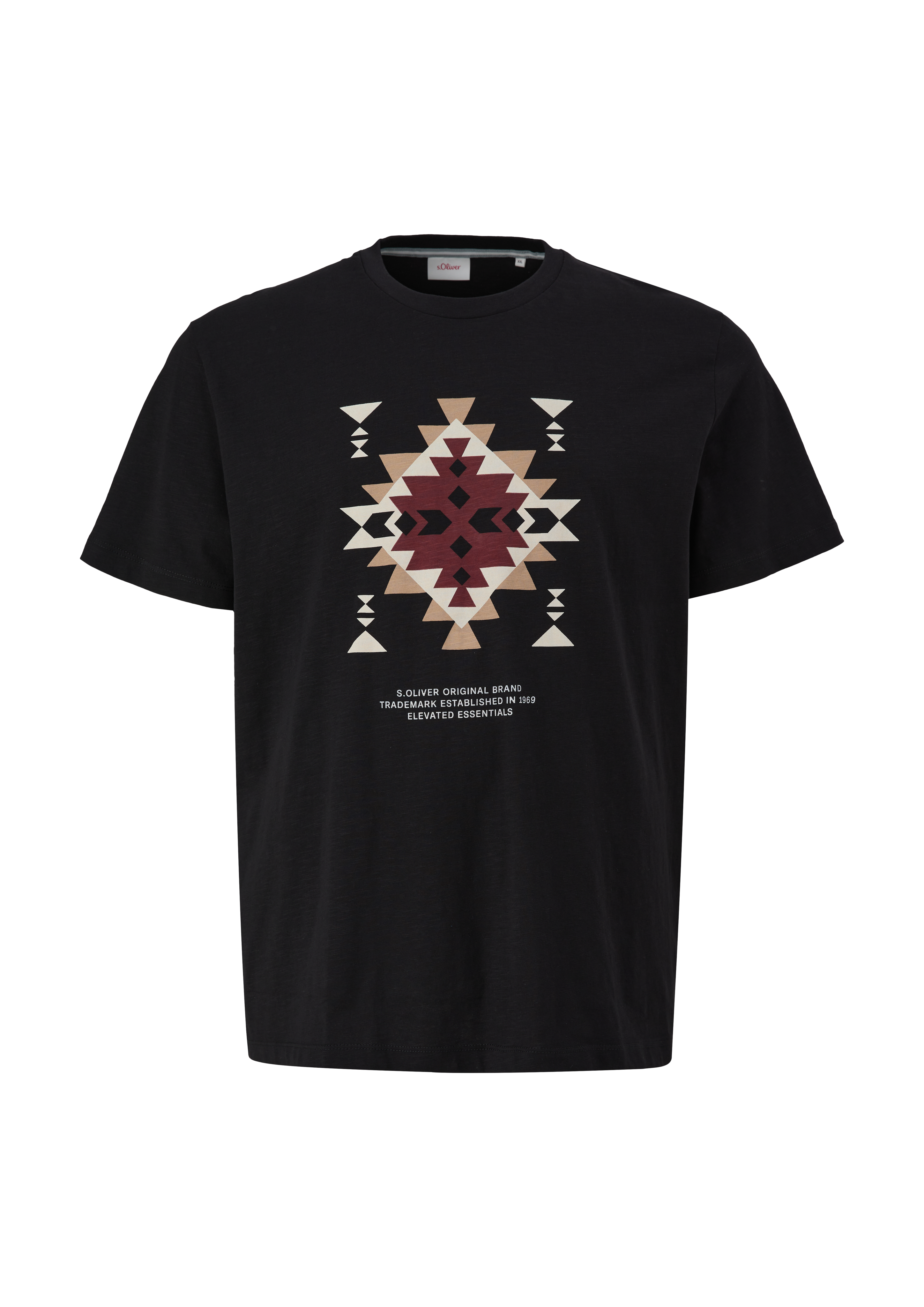 s.Oliver - Baumwollshirt mit Ikat-Frontprint, Herren, schwarz