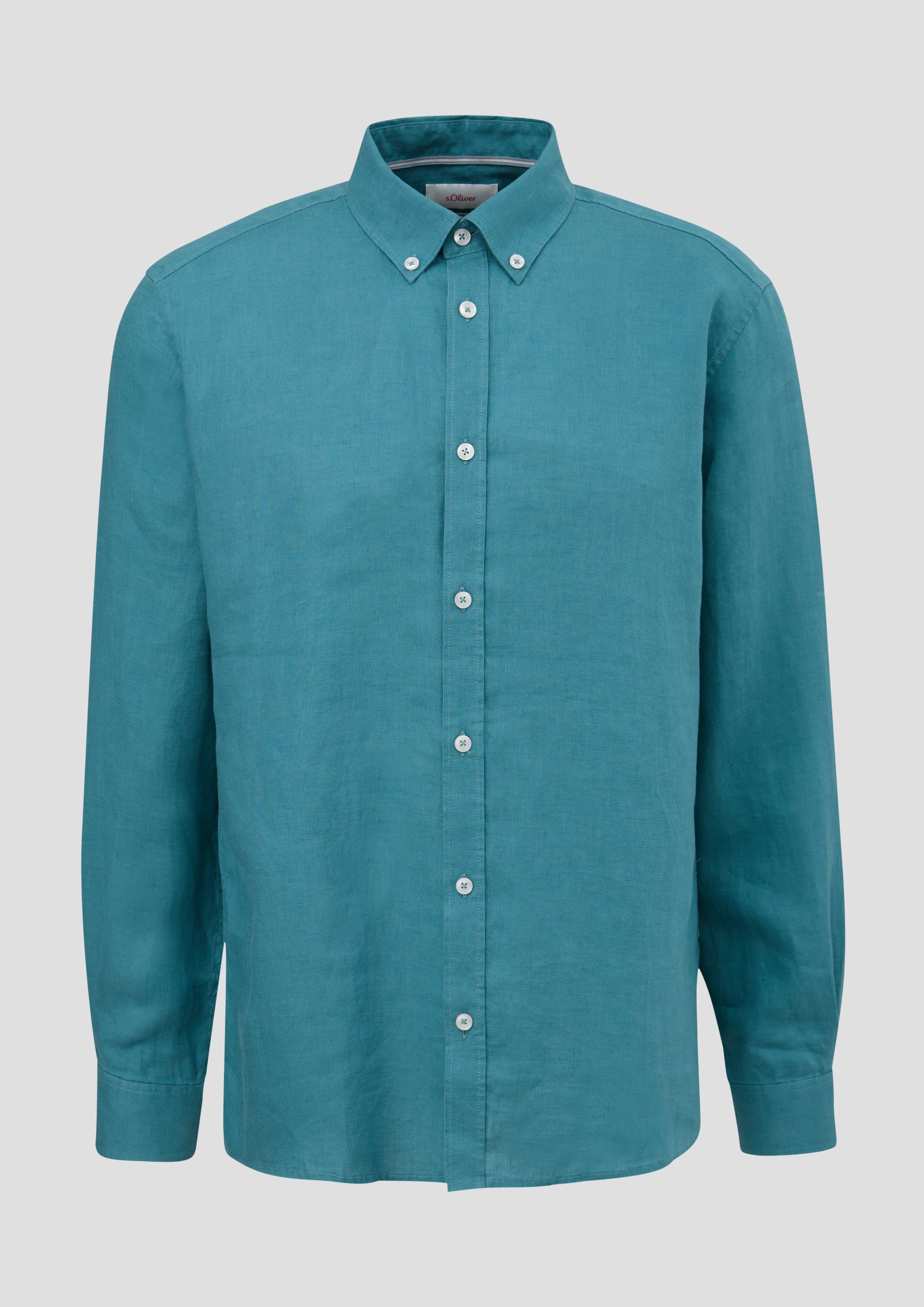 s.Oliver - Leinenhemd mit Button-Down-Kragen, Herren, Blau